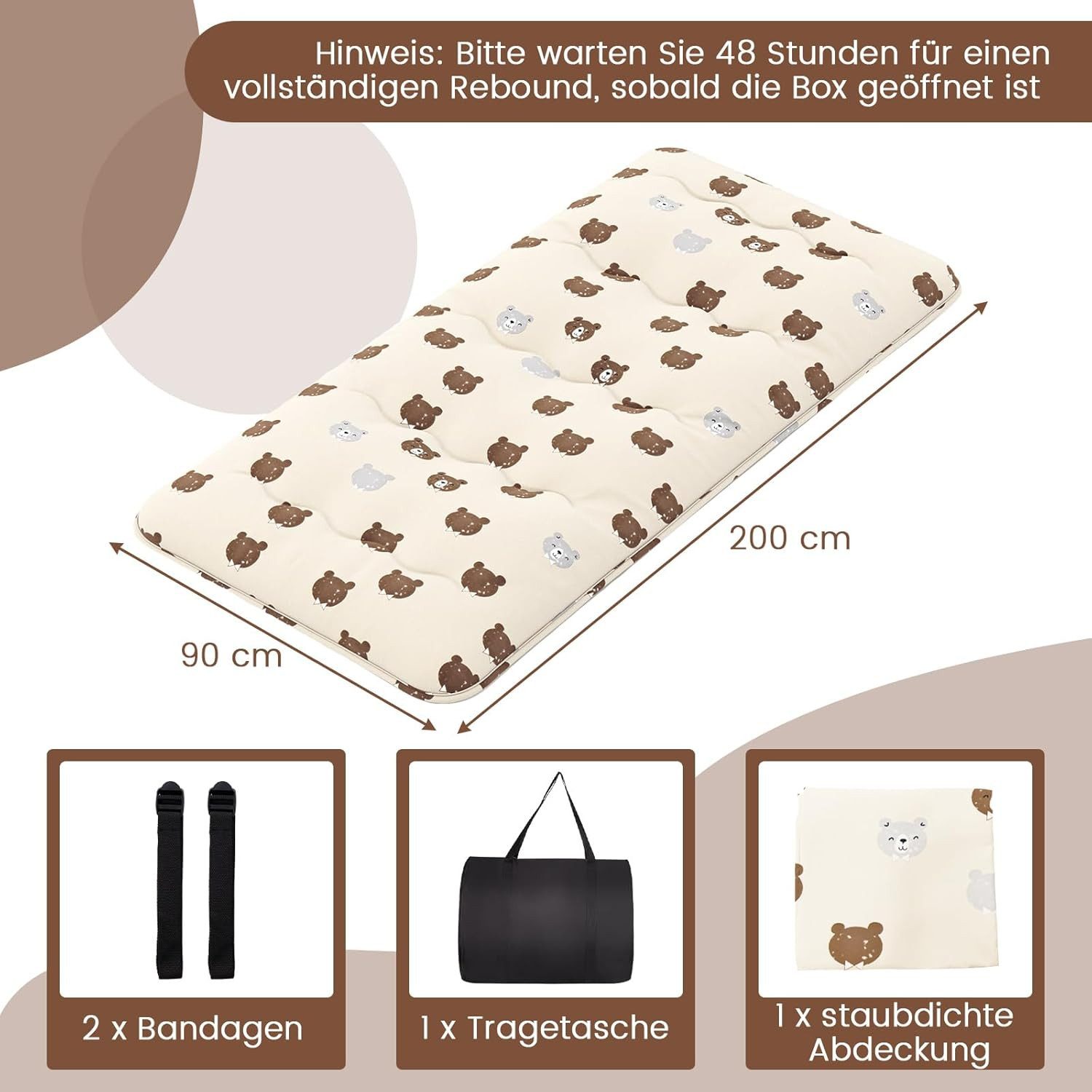 Futonmatratze Bodenmatratze, KOMFOTTEU, mit waschbarem Bezug,Tragetasche