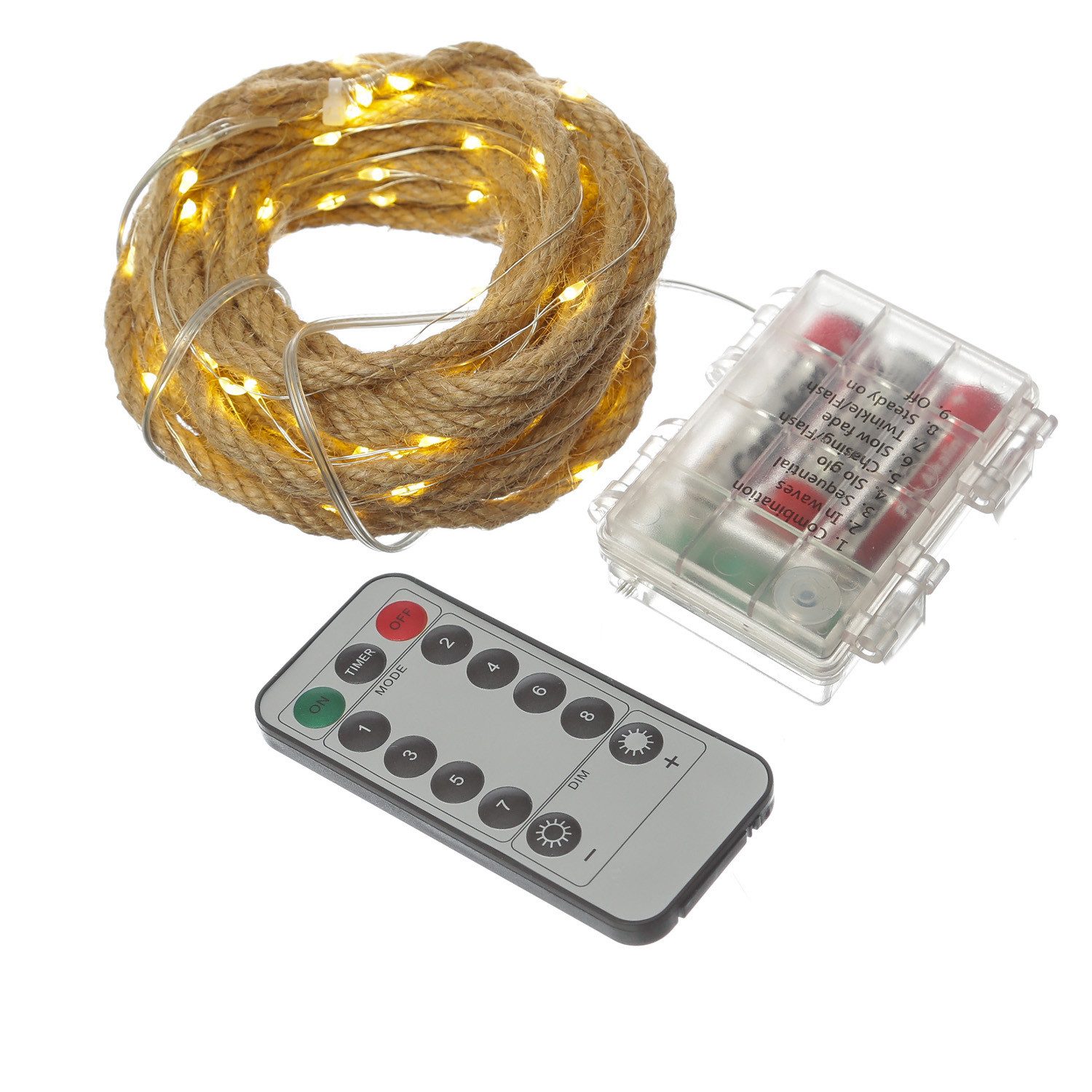 MARELIDA LED-Lichterkette Seil Jute maritim Deko Kordel Tau 200LED 10m Timer 8 Funkt. Outdoor, 200-flammig – Bild 2 von 4