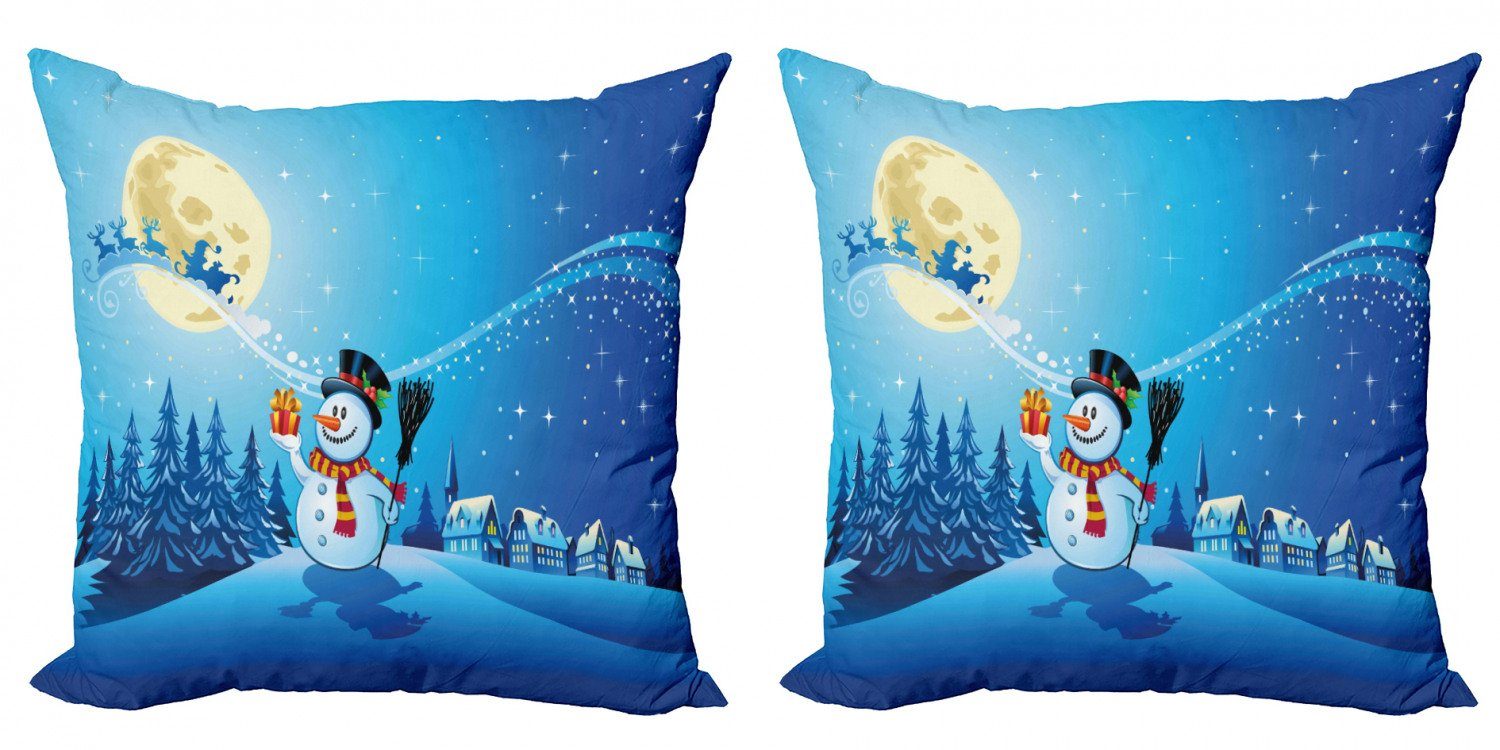Doppelseitiger Kissenbezüge Weihnachten Digitaldruck, Abakuhaus Land Modern Kiefern-Mond (2 Stück), Snowy Accent