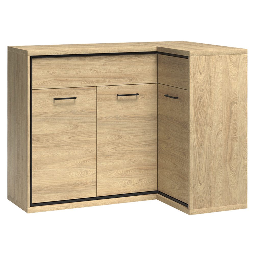 Lomadox Kommode MEGARA-161, Eckschrank Sideboard Schrank modern in braun mit Eiche Hickory Design