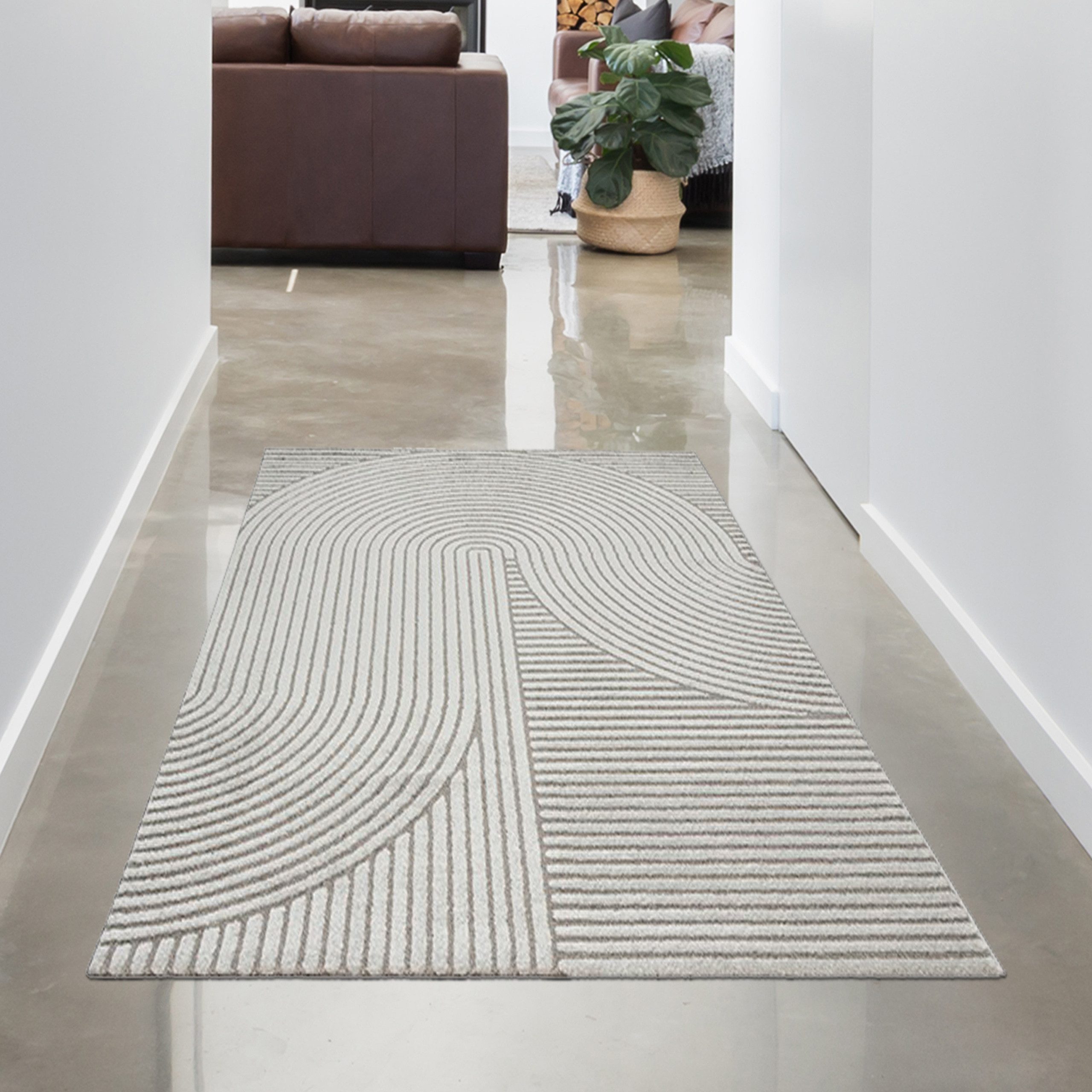 Teppich Teppich Wohnzimmerteppich geometrisch Bogenmuster grau