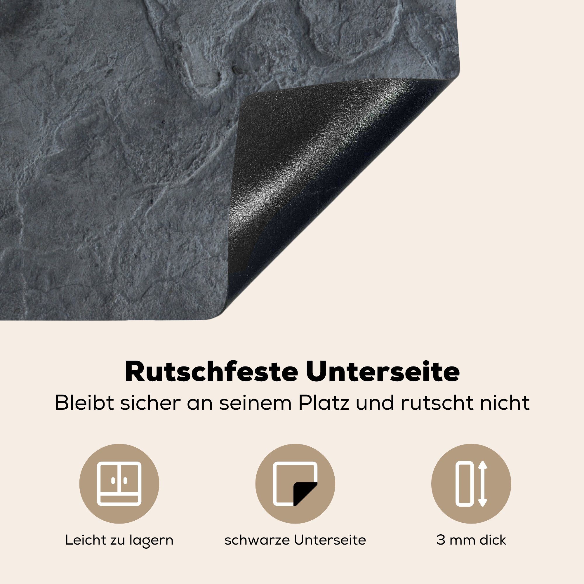 für 70x52 - nutzbar, - (1 Abdeckplatte Beton cm, Herd Ceranfeldabdeckung Struktur Induktionsschutz tlg), - Arbeitsfläche - Grau, MuchoWow Mobile Herdblende-/Abdeckplatte Vinyl,