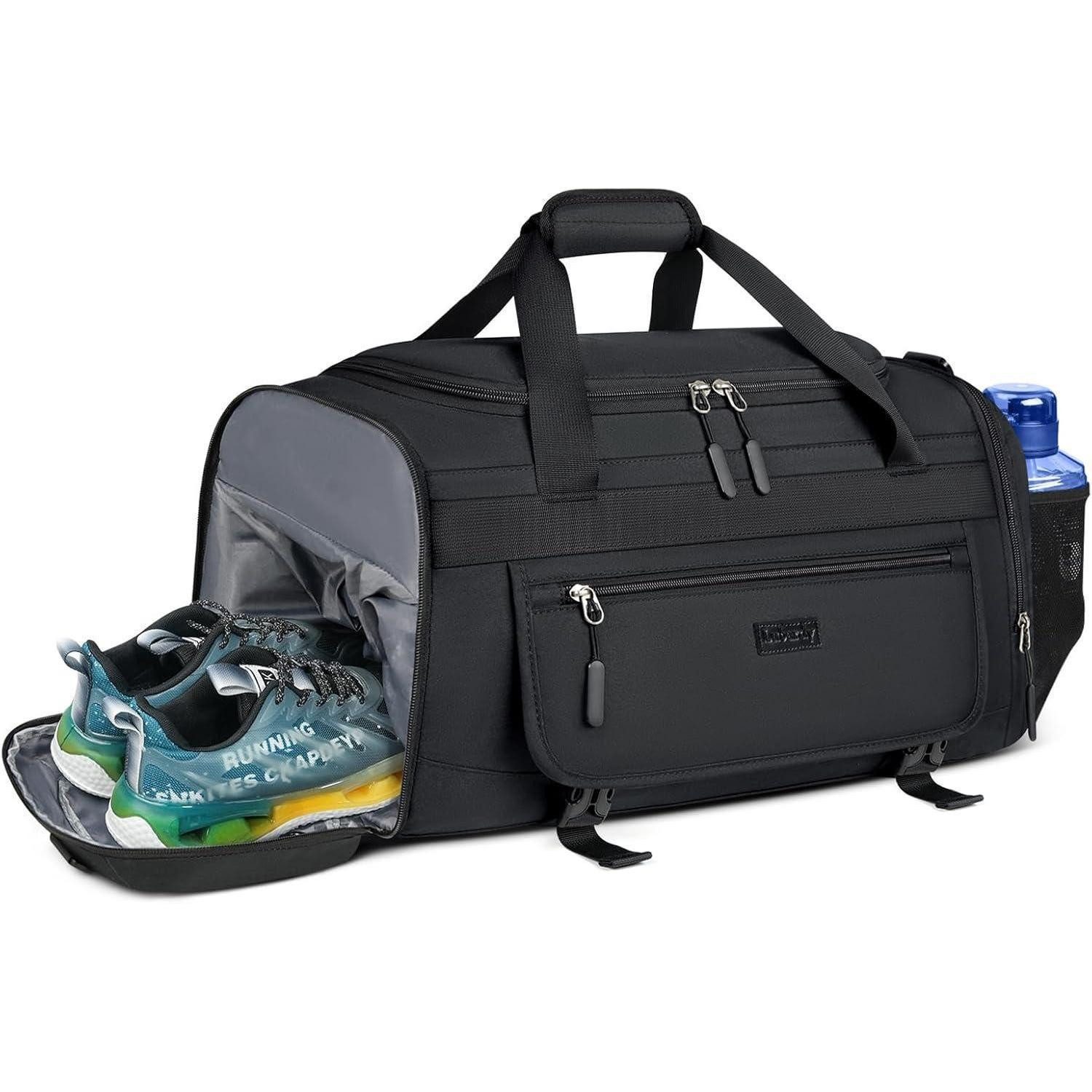 Sporttasche 55L Große Sporttasche Damen Herren mit Schuhfach Nassfach Schwarz