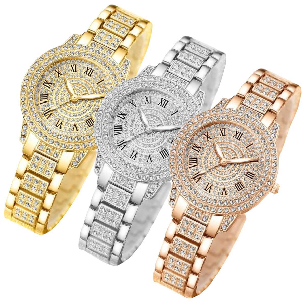 Taffstyle Quarzuhr Damen Kristall Armbanduhr Mädchen Uhr mit römischen Ziffern, (Edle Armbanduhr mit funkelnden Steinen in Gold, Silber oder Roségold erhältlich - Geschenkidee)