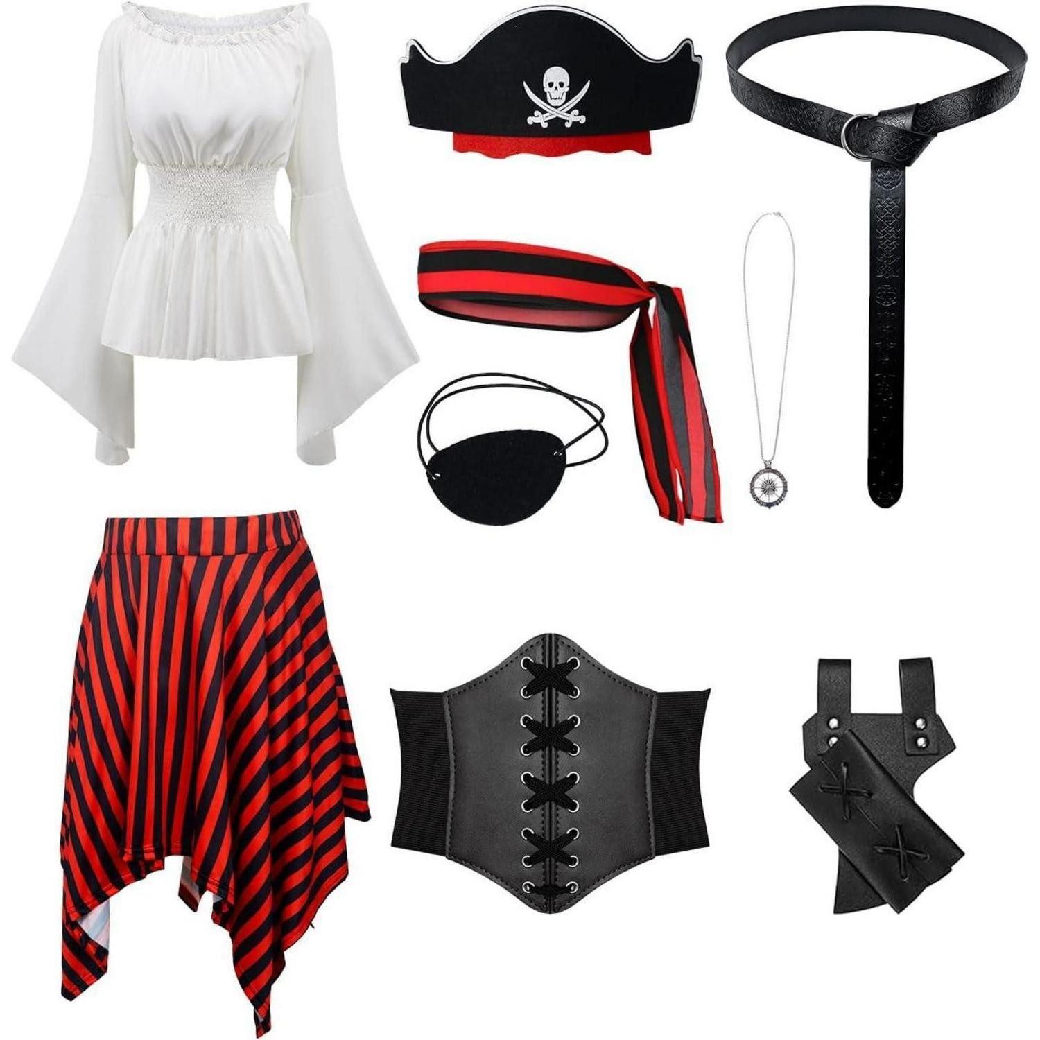 Piraten-Kostüm Piratenkostüm Damen Renaissance Kleid Mittelalter Halloween Weiß M