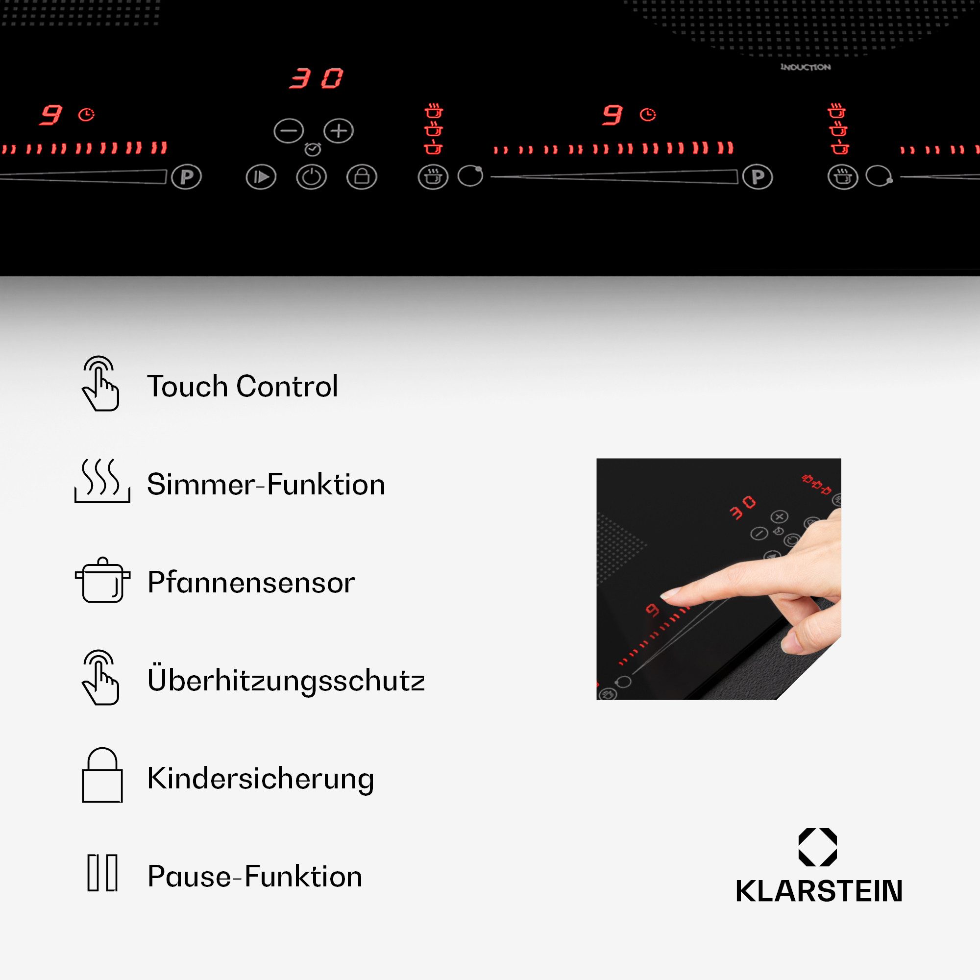 Klarstein Induktions-Kochfeld Masterzone 60 Hybrid 10045783, Kochfelder Induktion Hob Gas Hob Flex 4 Zonen – Bild 5 von 5
