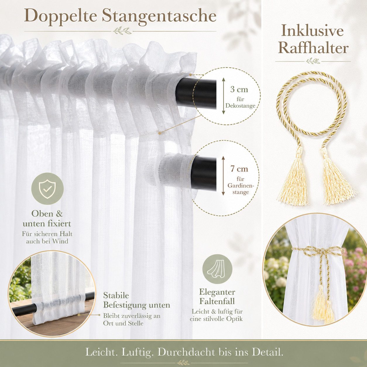 Sunicol Outdoorvorhang Transparent Gardinen Sichtschutz Sonnenschutz Für Balkon Terrasse (2 St), Oben und Unten Stangenschlaufe – Bild 5 von 5