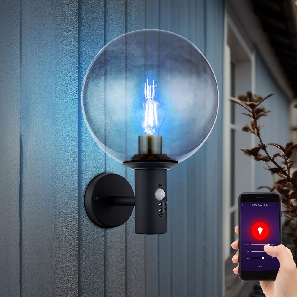 Globo LED Wandstrahler, Leuchtmittel inklusive, Außenlampe Bewegungsmelder Wandlampe Smart RGB LED rauch anthrazit