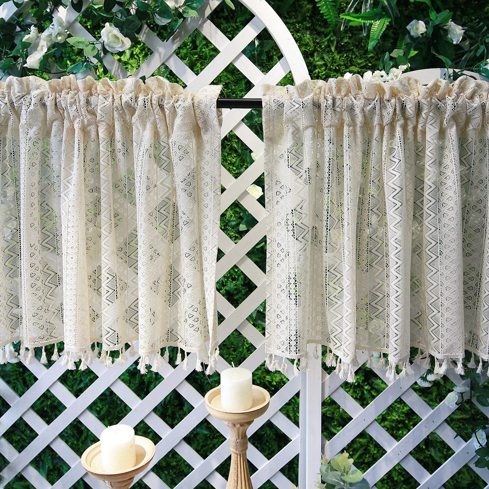 Jibenhome Scheibengardine Boho Scheibengardinen Beige Halbtransparent günstig online kaufen