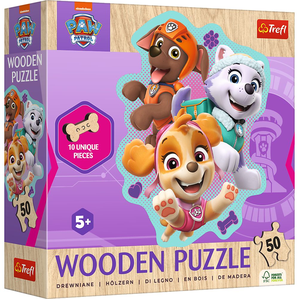 Trefl Puzzle Trefl, Paw Patrol, Ein fröhlicher haufen Hunde, 50 Teile Holzpuzzle, 50 Puzzleteile