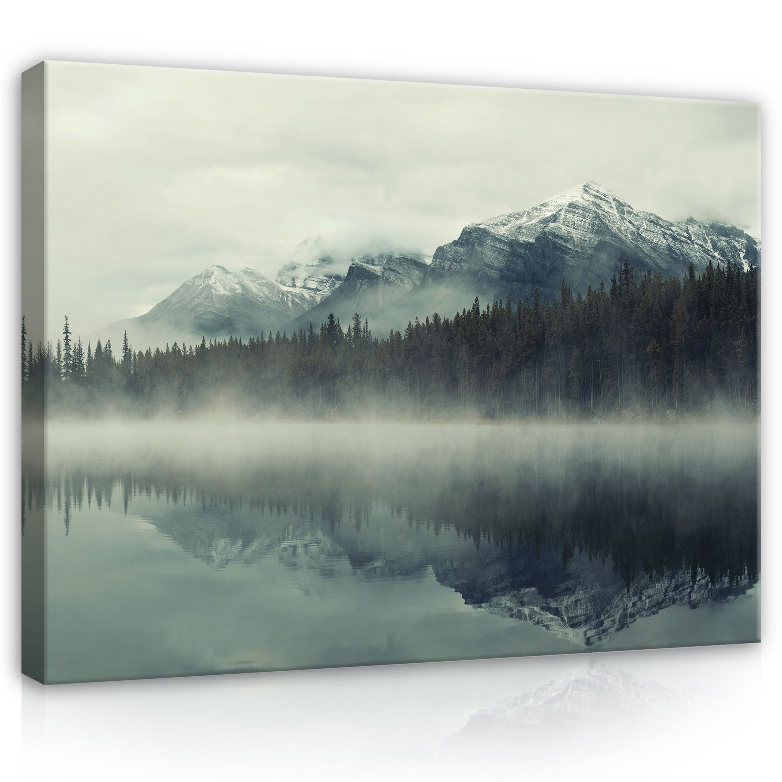 Wallarena Leinwandbild Wald im Nebel Canvas Landschaft Auf XXL Leinwandbilder Natur Modern Kunstdruck Wohnzimmer Schlafzimmer, für Groß Bild Wandbild (Einteilig), Wandbilder Leinwand Aufhängefertig Berge Bilder