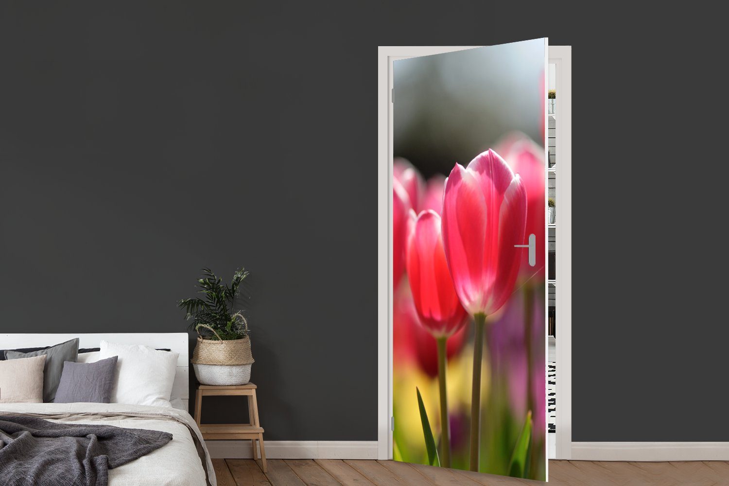 MuchoWow Türtapete Rosa Tulpenblüten, bedruckt, 75x205 Fototapete cm Tür, Matt, Türaufkleber, für (1 St)