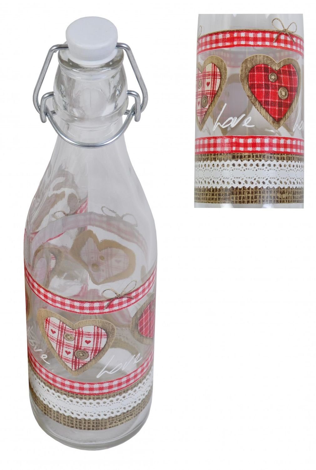 BURI Vorratsdose Drahtbügelflasche Country Love 0,5L Bügelverschluss Saftflasche Trinkf, Glas