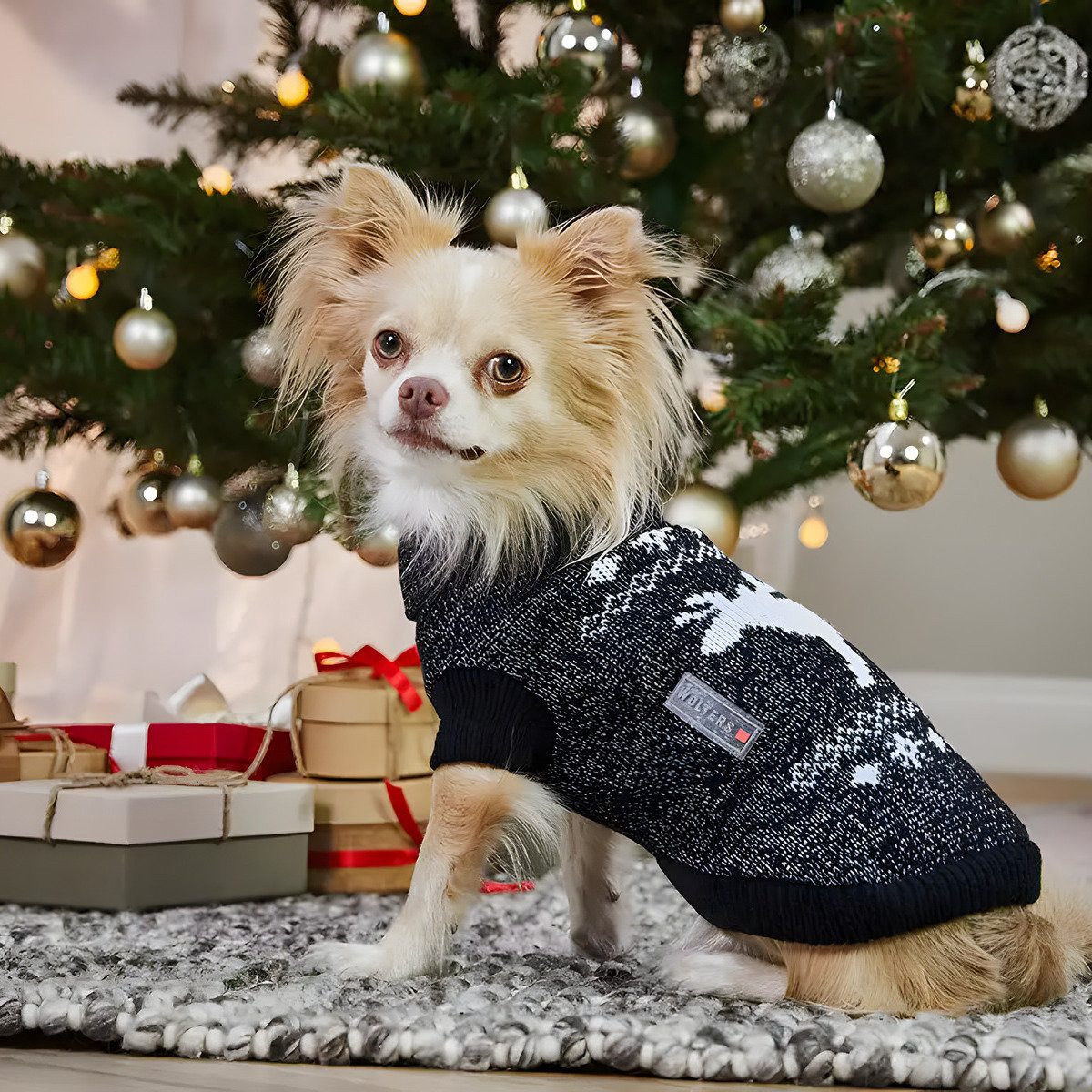 Wolters Hundepullover Strickpullover Elch mit Glitzer schwarz/silber