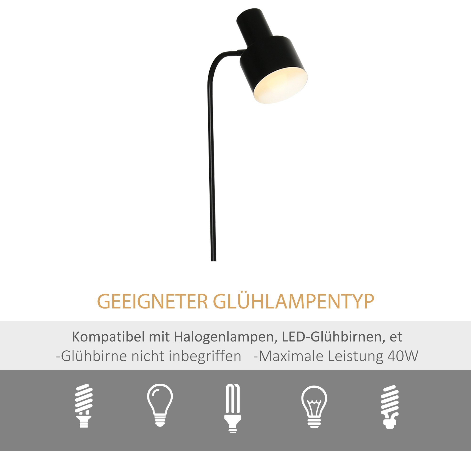 HOMCOM Stehlampe Im Stativ-Design – Höhe 152 Cm, E27 Fassung, Mit 3m Kabel & Fußschalter – Schwarz/Weiß