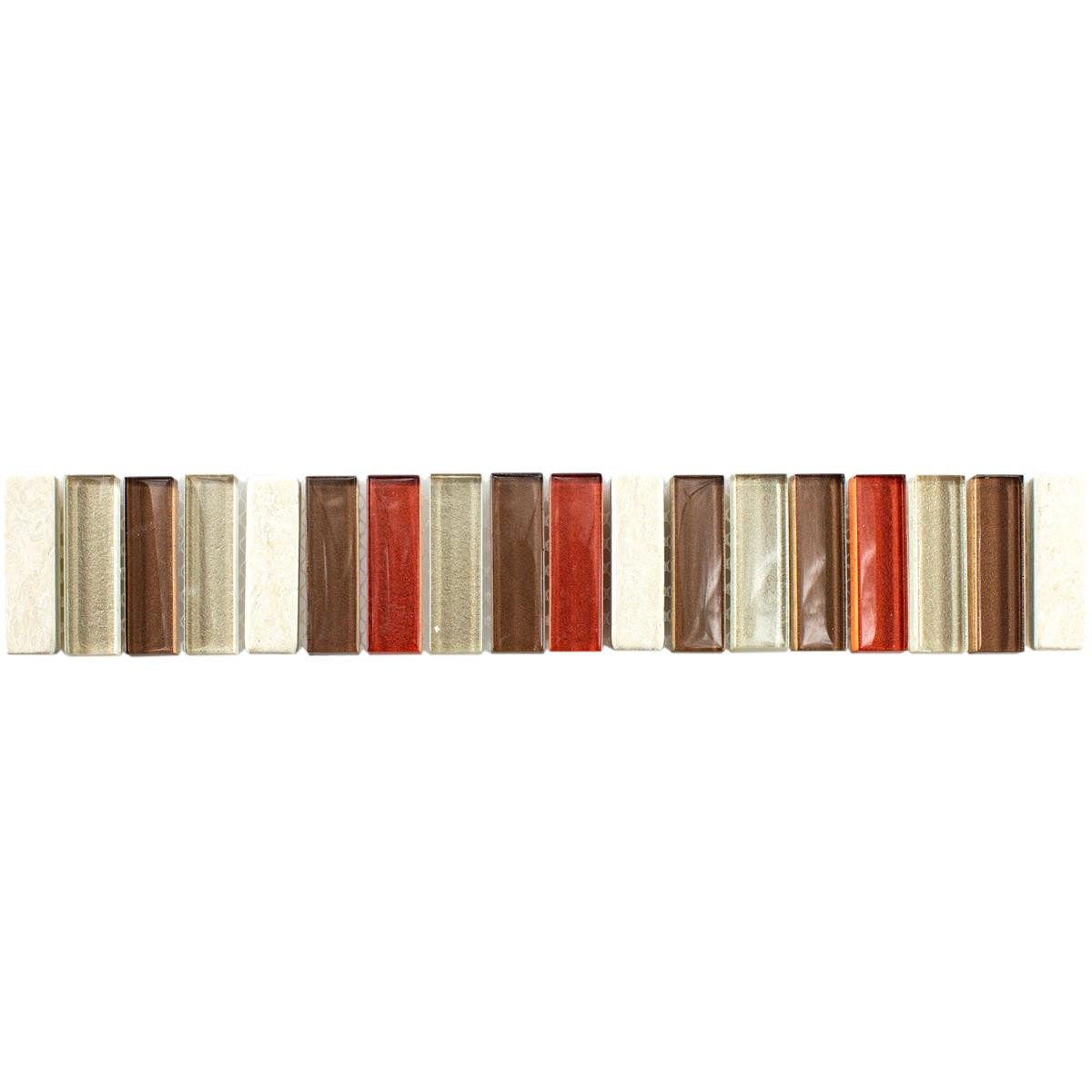 Mosafil Mosaikfliesen Glas Naturstein Bordüre Lawton Cream Bronze, Naturstein-Glas-Marmor 30.000x4.800, bronze-cream, Verlegefertig auf ein Netz geklebt - Wasserfest