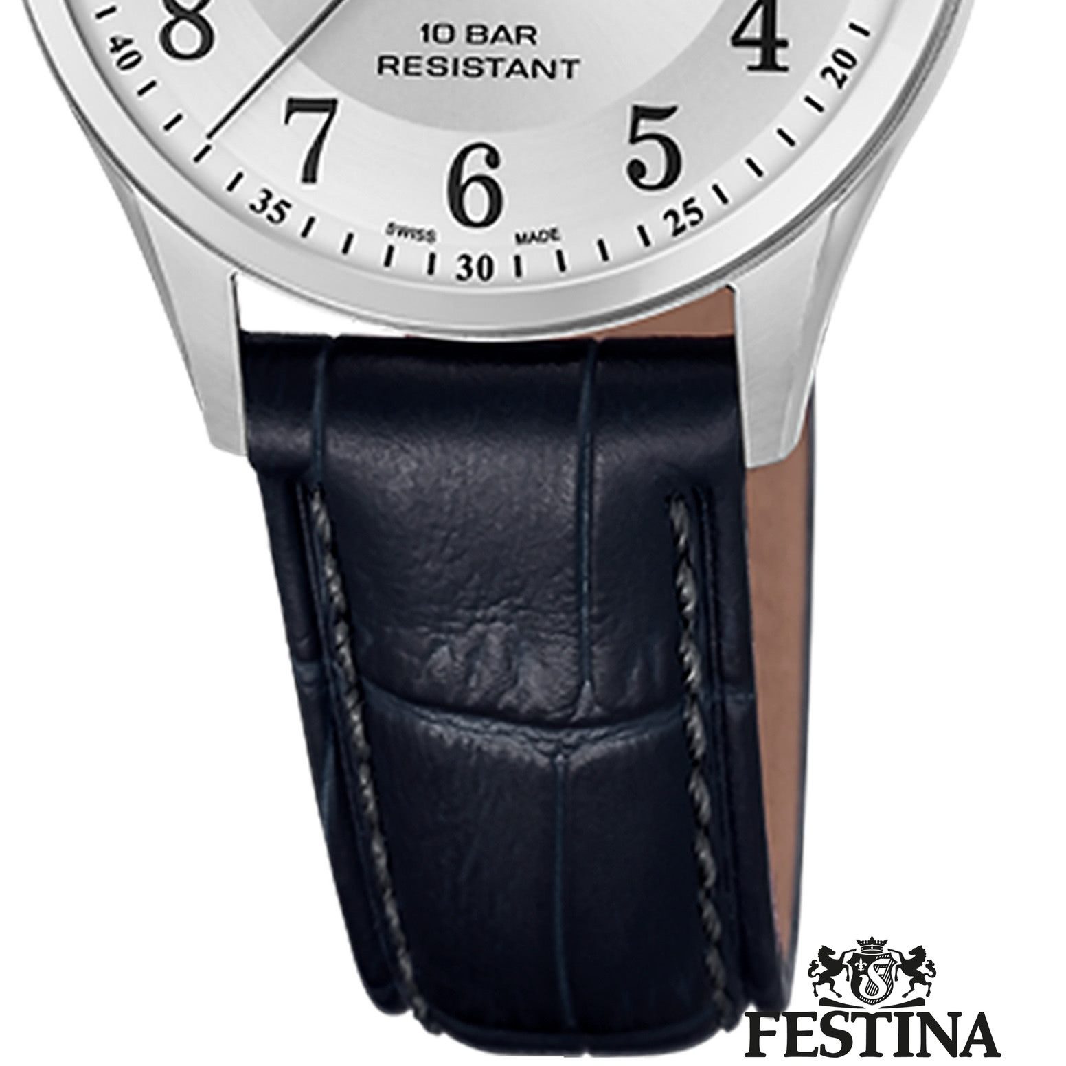 Festina Quarzuhr Festina Damenuhr Swiss Made Armbanduhr, (Analoguhr), Damen Armbanduhr rund, Lederarmband schwarz, Elegant