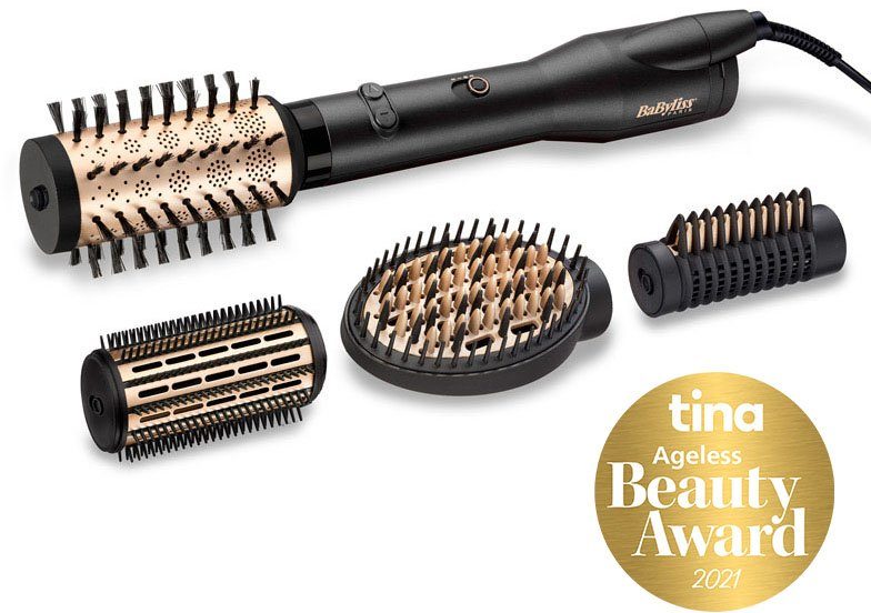 mit 4 AS970E BaByliss Aufsätzen Hair Luxe, Big Warmluftbürste rotierender Heißluftstyler