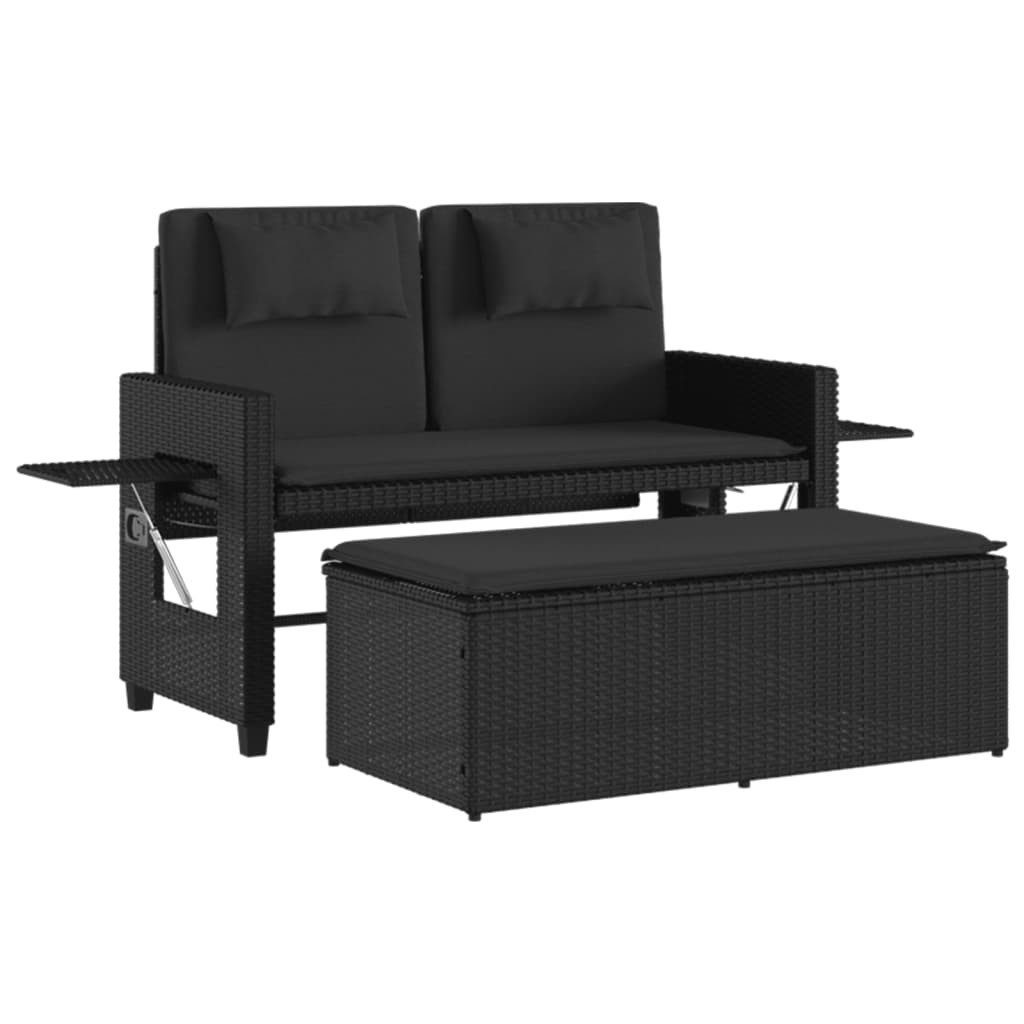 vidaXL Gartenbank Gartenbank Verstellbar mit Kissen Schwarz Polyrattan