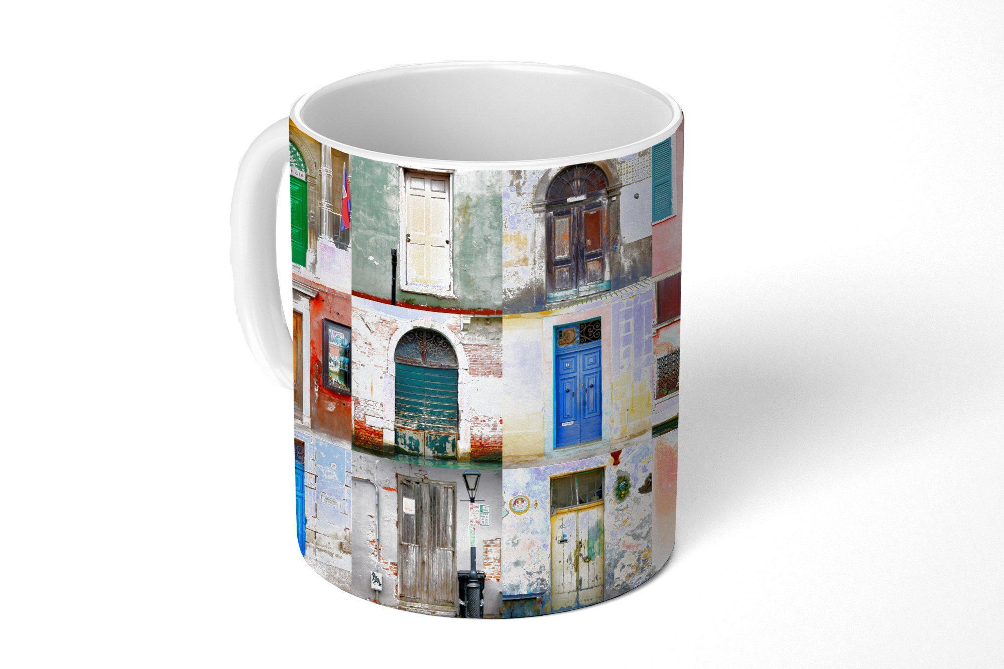MuchoWow Tasse Türen - Regenbogen - Architektur - Collage, Keramik, Kaffeetassen, Teetasse, Becher, Teetasse, Geschenk