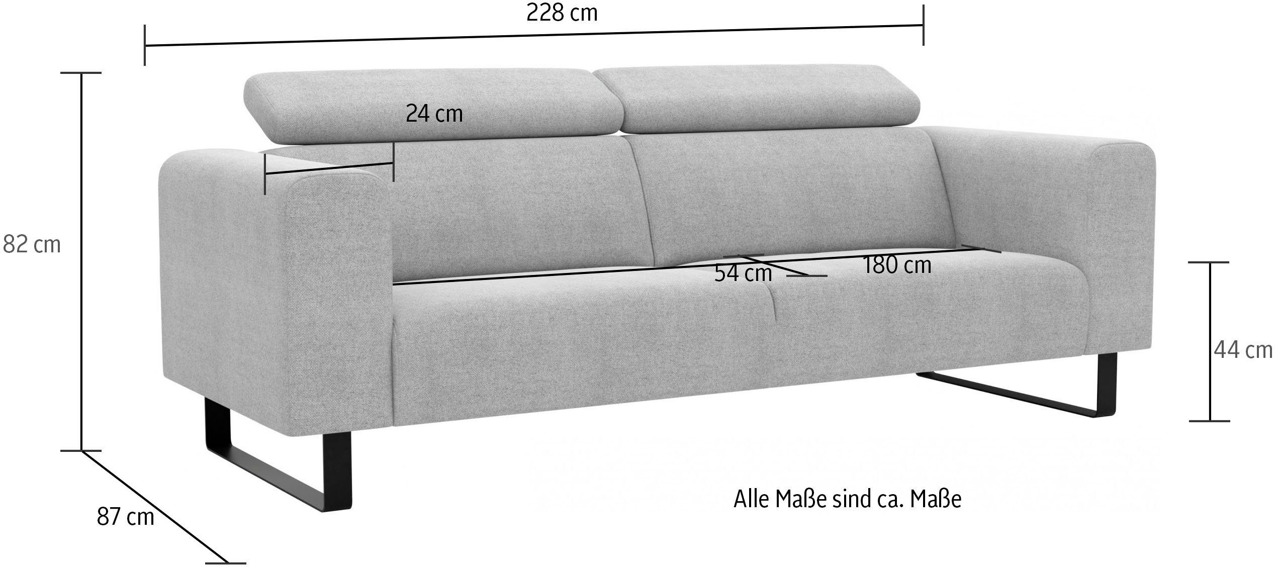 Kopfstützen andas und mit Caja, hellbraun verstellbaren 3-Sitzer Metallkufen