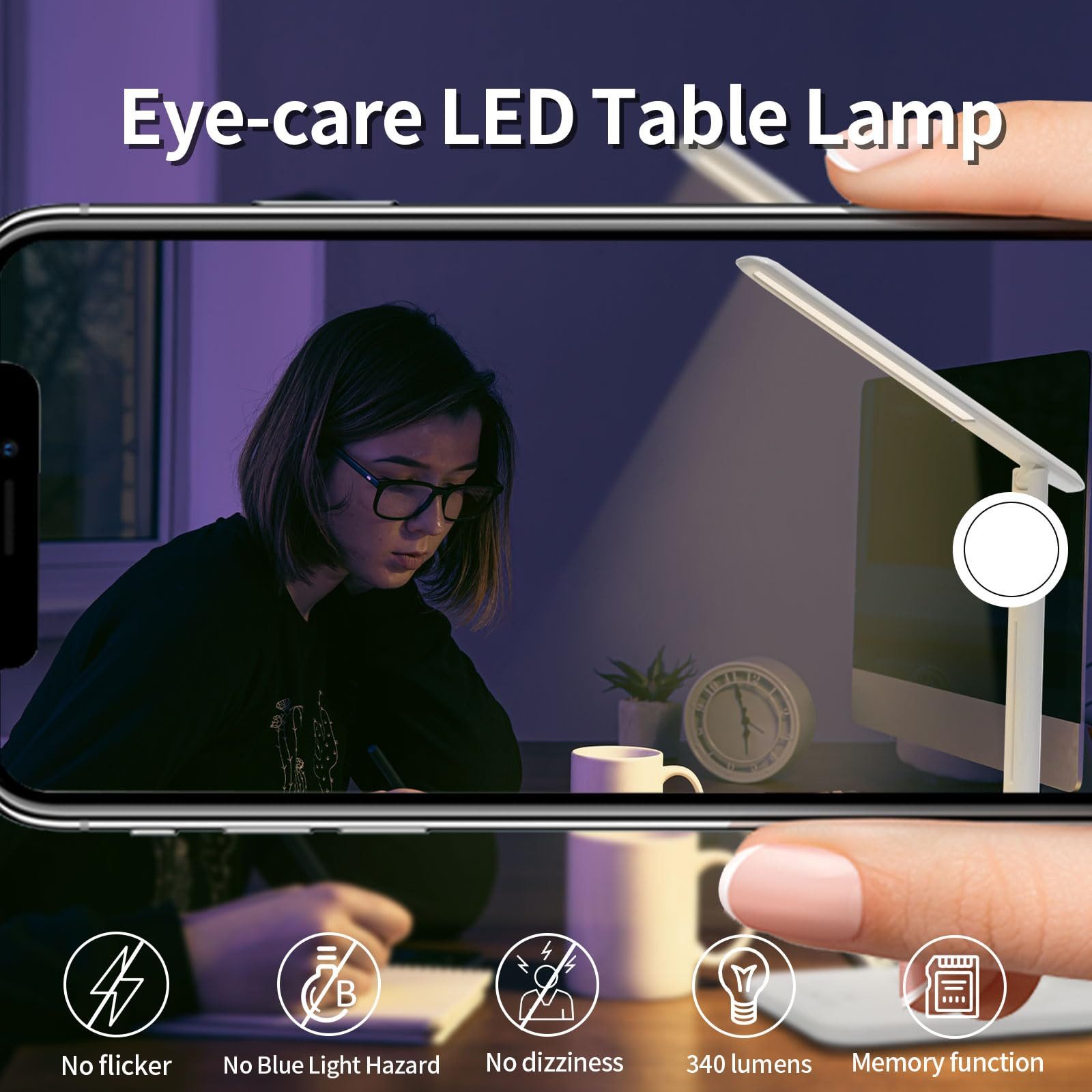 LQWELL Schreibtischlampe Schreibtischlampe LED, LED wechselbar, 3 Farbtemperaturmodi und 9 Helligkeitsstufen, Flimmerfreie Augenschutz, Touch-Steuerung, Speicherfunktion