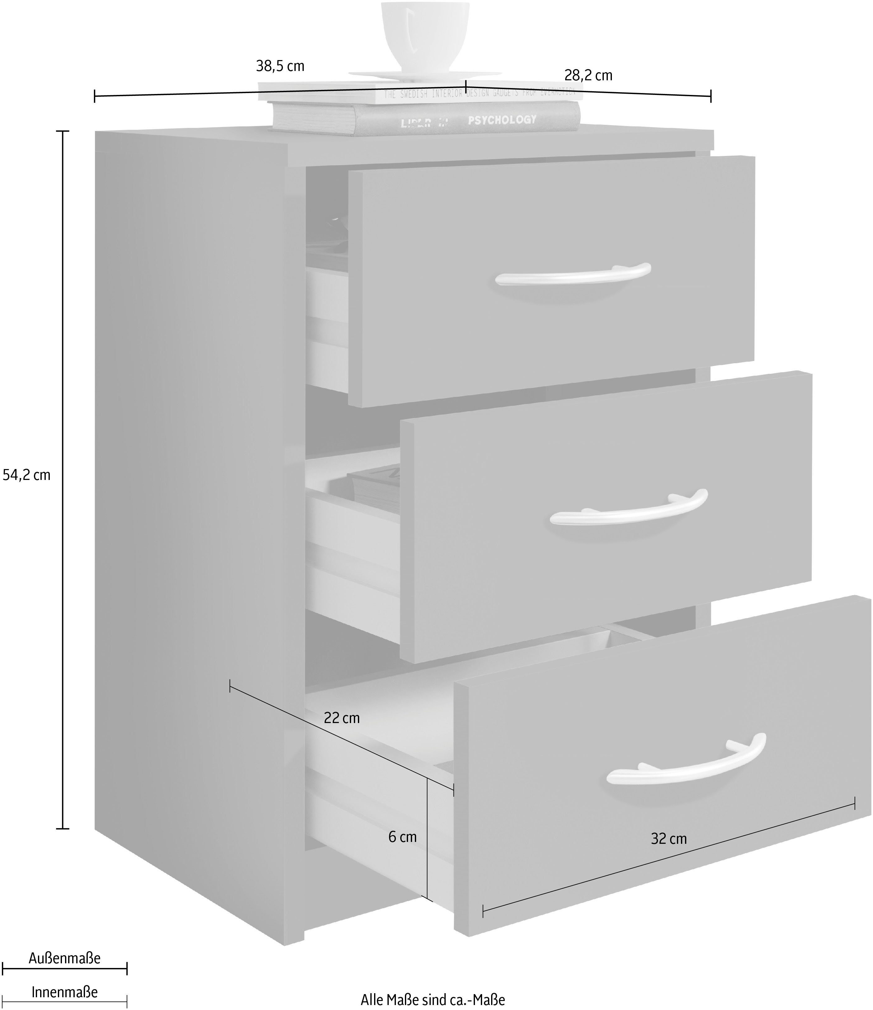 Schlafkontor Nachttisch Pepe, mit 3 Schubkästen