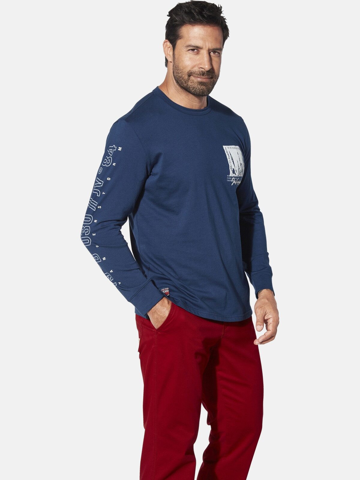 Jan Vanderstorm Langarmshirt WINHOLM mit großem Ärmelprint günstig online kaufen