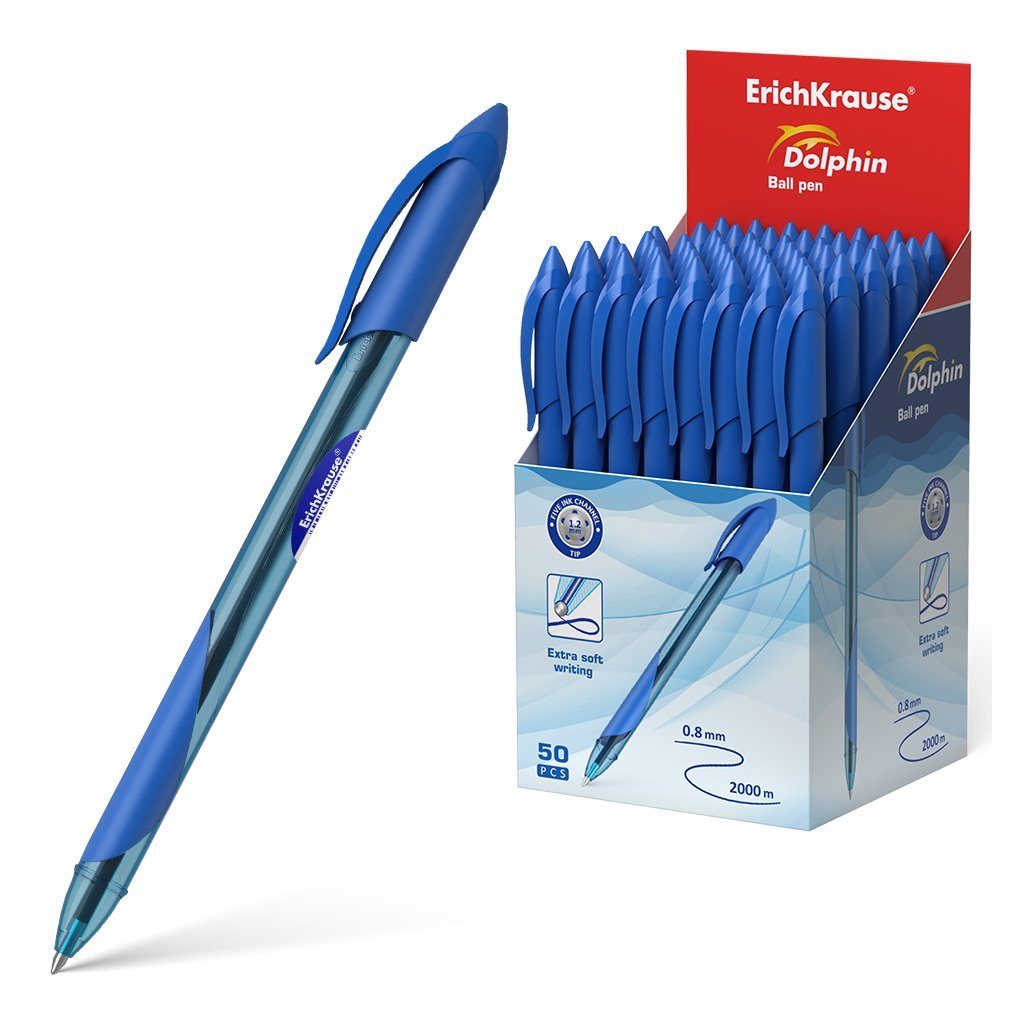 Erich Krause Kugelschreiber, Kugelschreiber Dolphin 1.2 Kunststoff Gummi Grip 50er Pack Tinte Blau