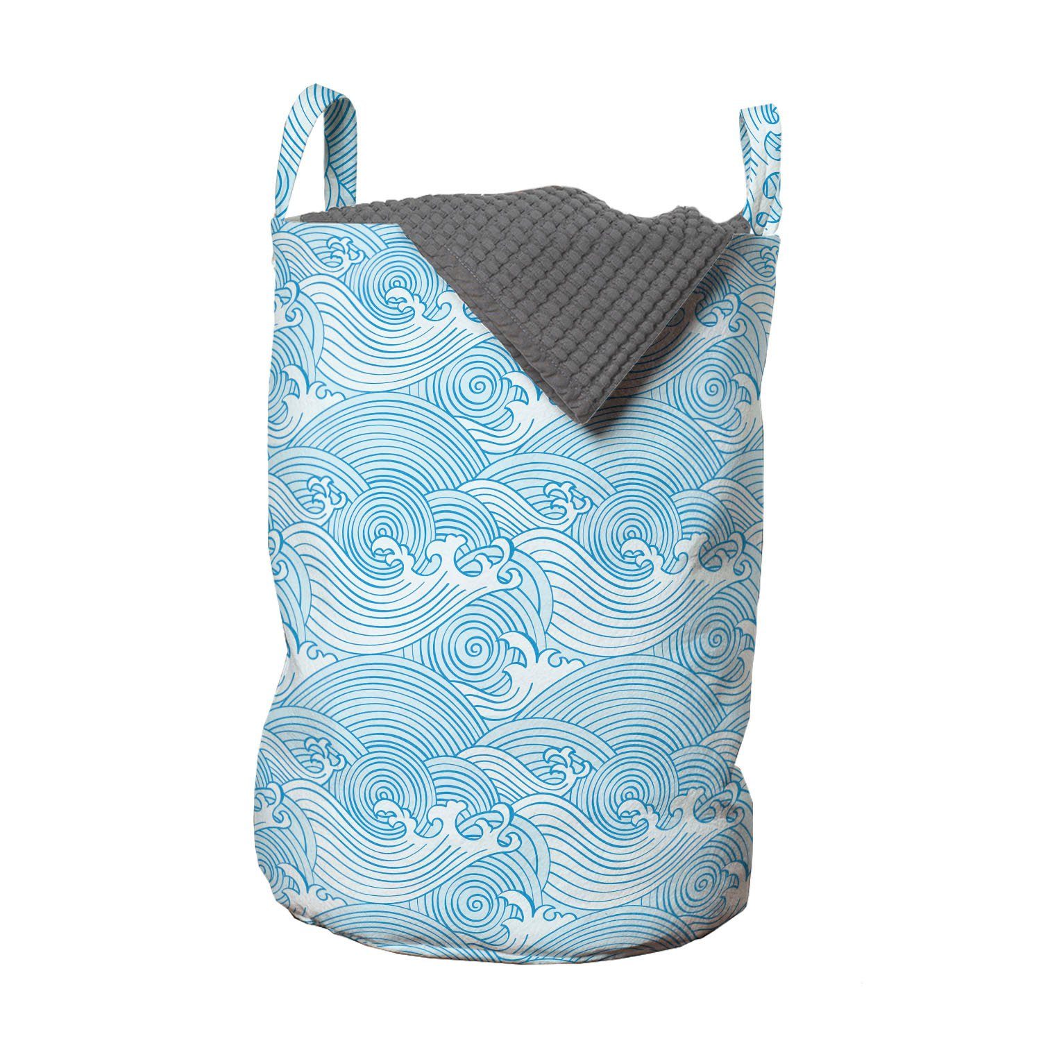Abakuhaus Wäschesäckchen Wäschekorb mit Griffen Kordelzugverschluss für Waschsalons, Teal und Weiß japanische Wellen