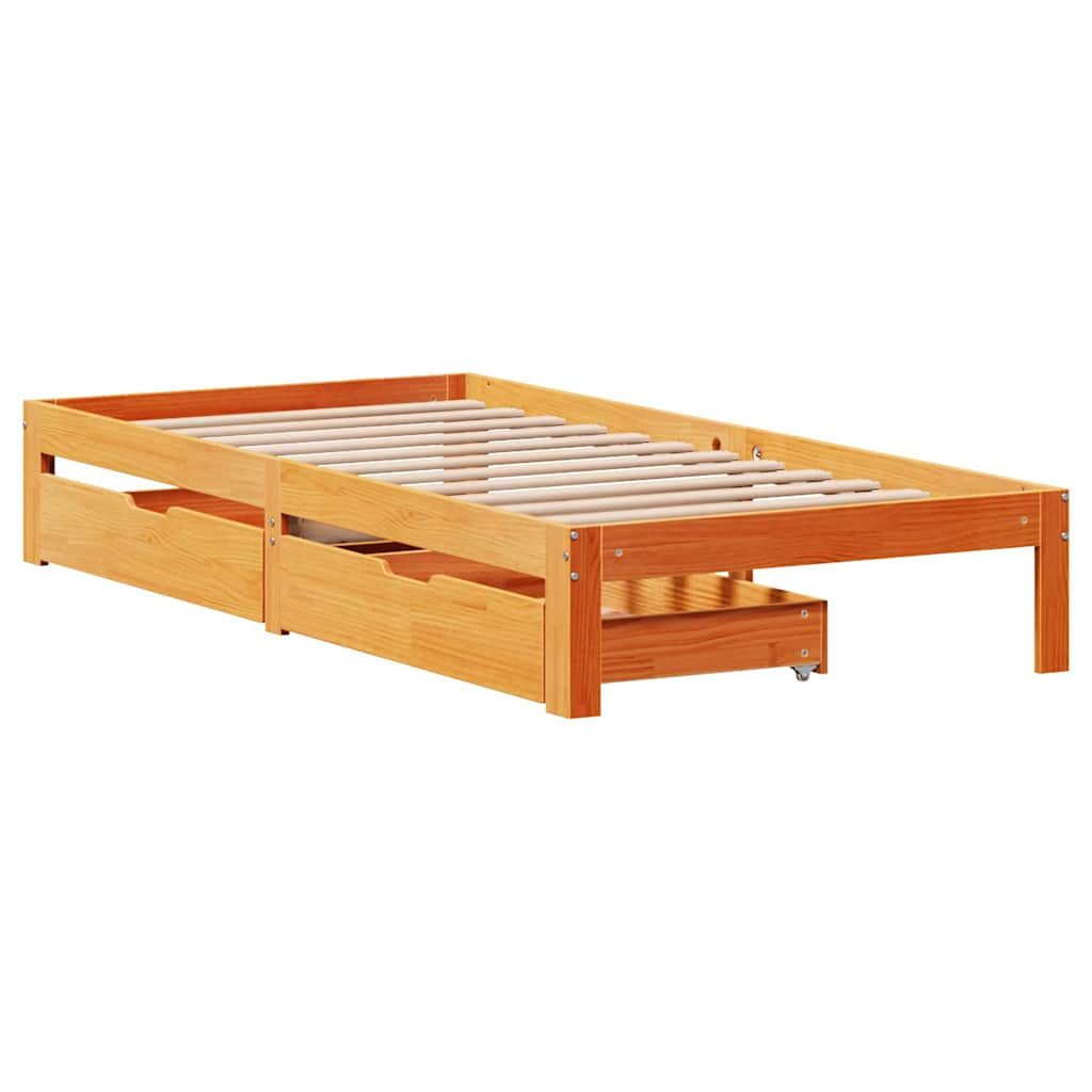 vidaXL Bett Massivholzbett mit Schubladen Wachsbraun günstig online kaufen
