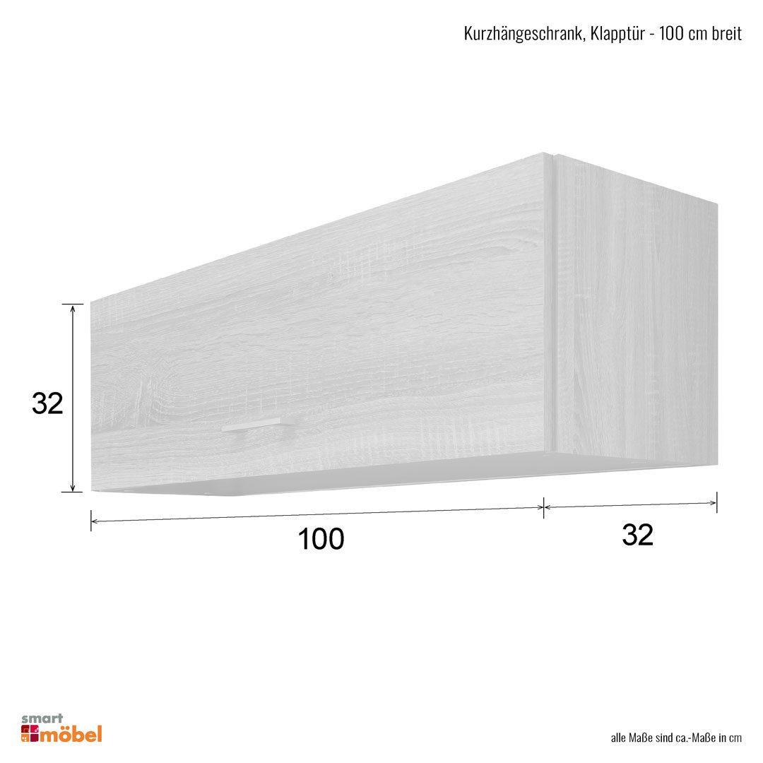 Flex-Well Kurzhängeschrank Küchenhängeschrank 100 cm breit Weiß, mit Klapptür – Nawa