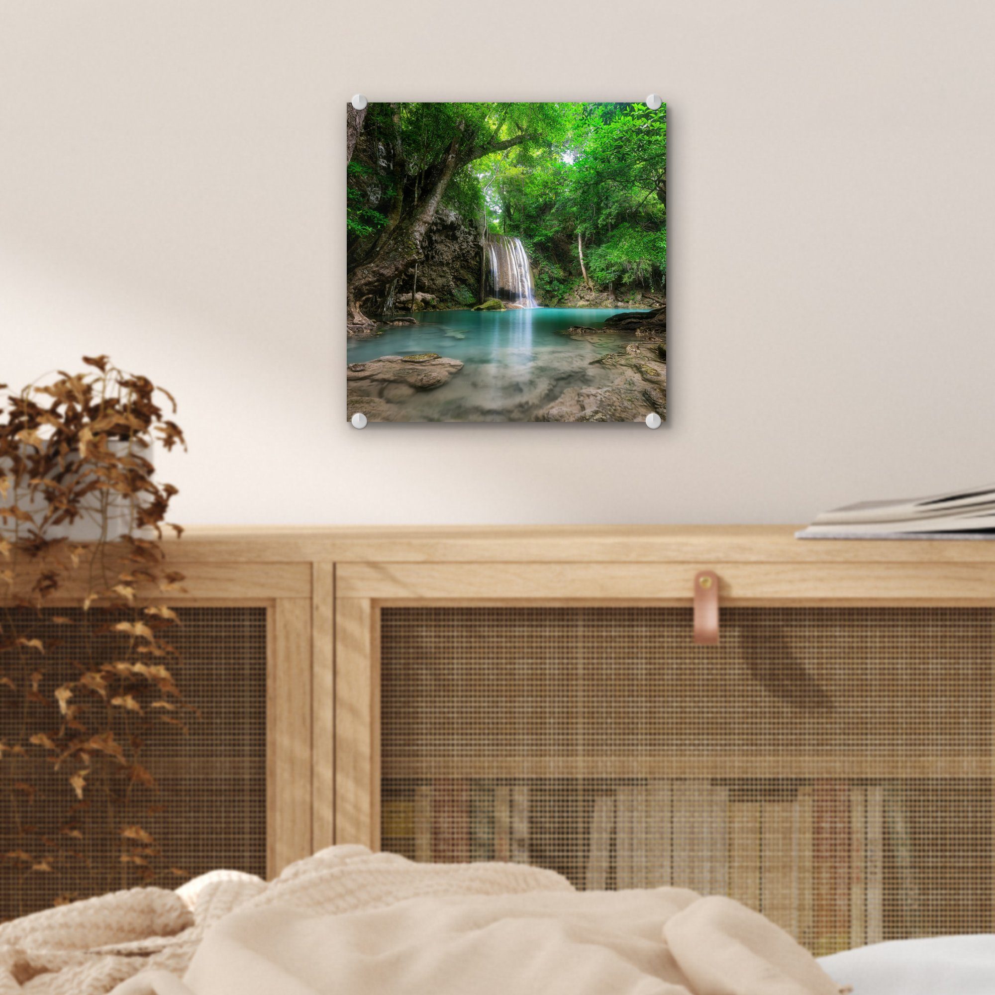 - - Wanddekoration auf auf Foto Wandbild (1 MuchoWow Bilder St), Glasbilder Acrylglasbild Glas Kanchanaburi, Erawan-Wasserfall in Thailand., Glas -