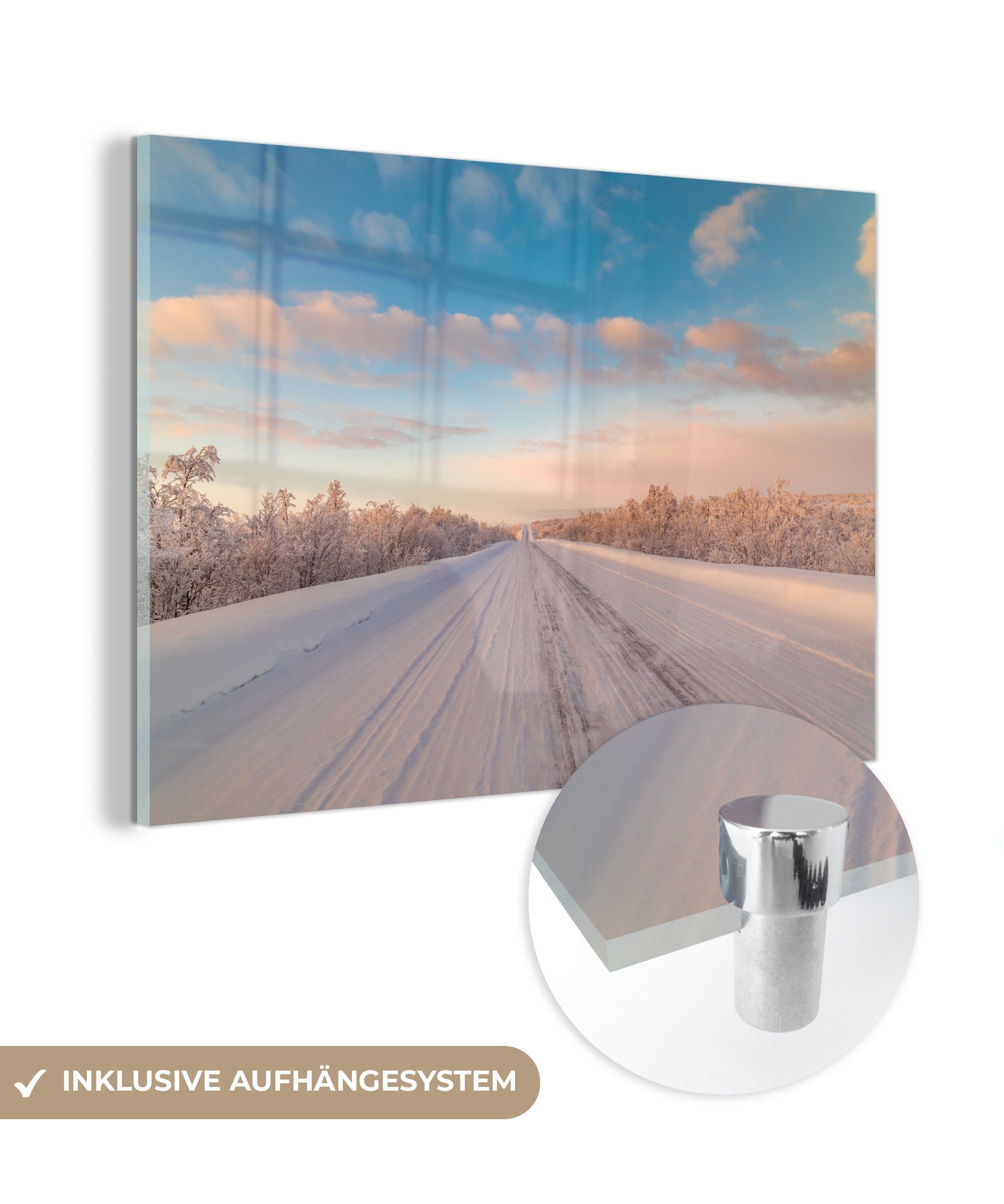 Straße Schlafzimmer St), (1 MuchoWow in Acrylglasbild Sonnenaufgang, Verschneite bei Acrylglasbilder & Finnland Wohnzimmer