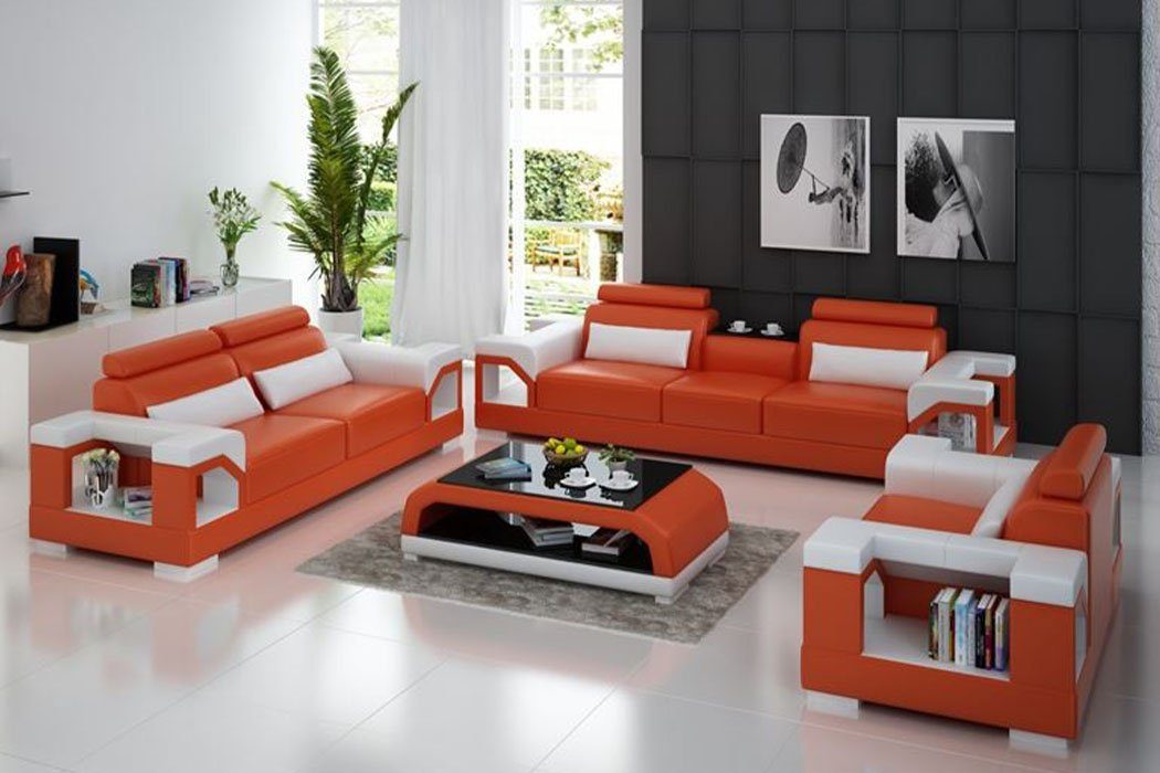 JVmoebel Sofa Moderne Leder Couchen Sofa Luxuriöse Sofagarnitur 3+2 Set, Made in Europe Orange