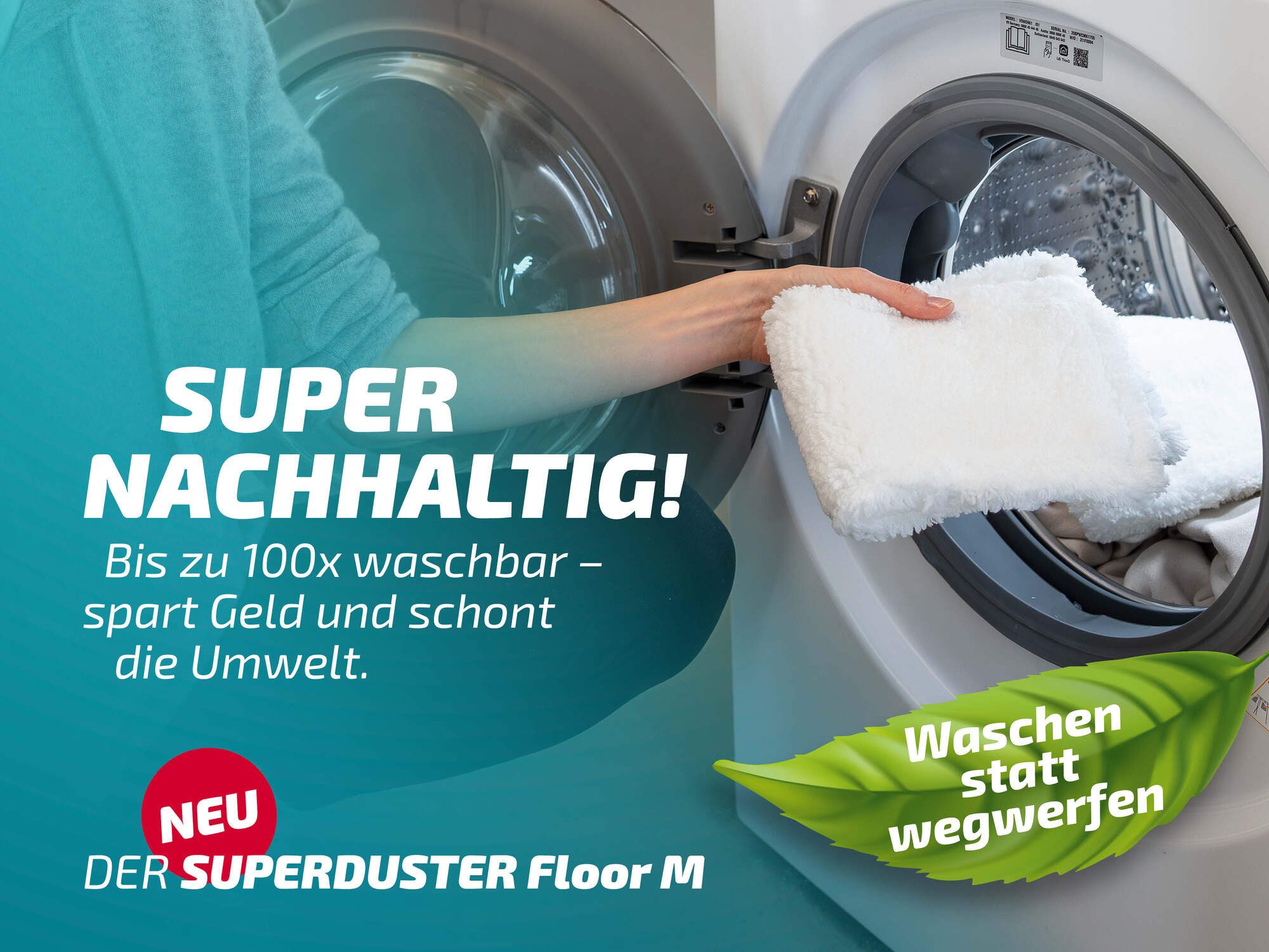 Leifheit Staubbezug SUPERDUSTER Floor M 2er Set Wischbezug (Mikrofaser, 16.0x39.0 cm, 2-tlg., langlebig, waschbar, kompatibel mit Größe XL Wischer) – Bild 4 von 5