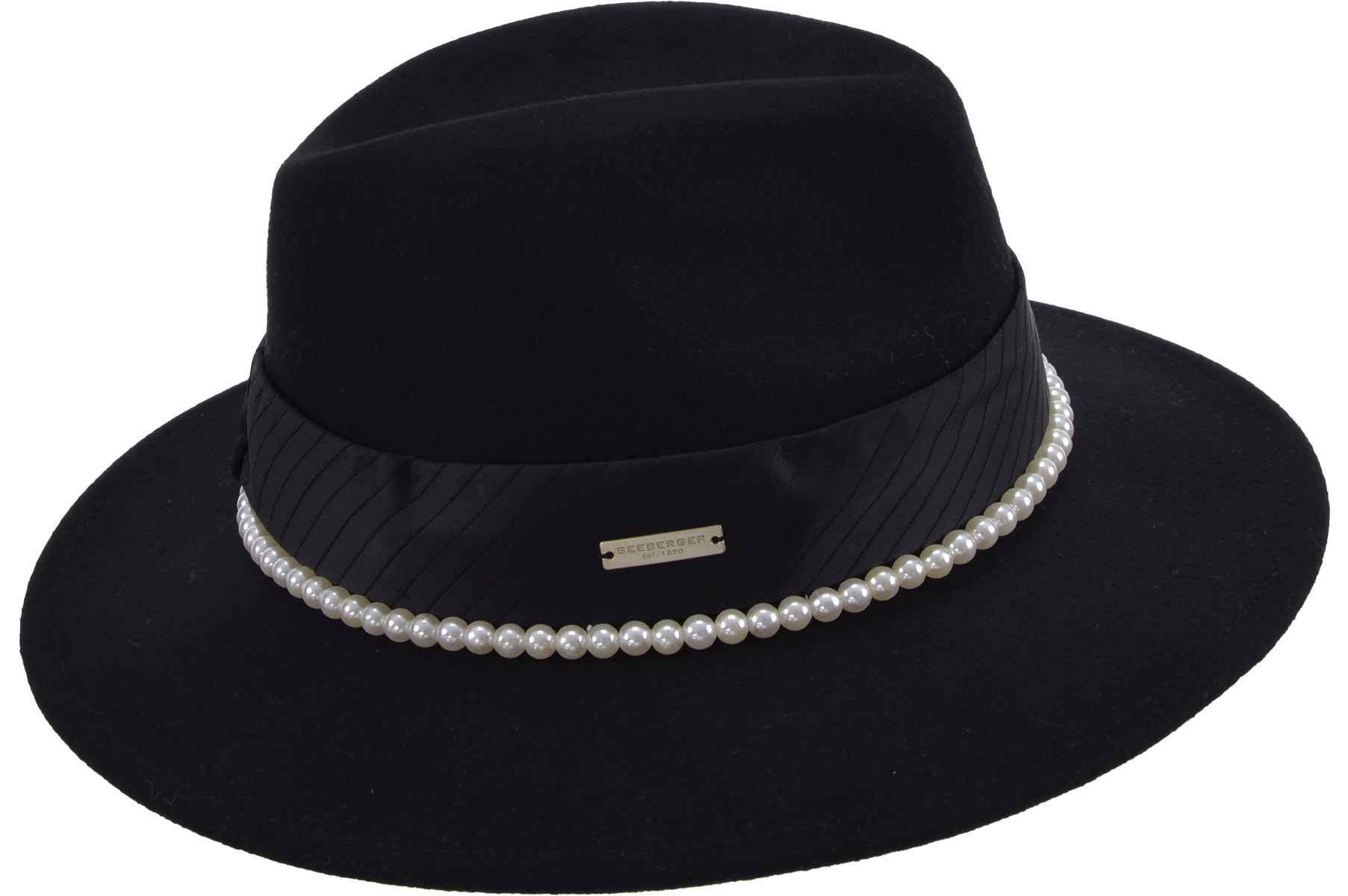 Seeberger Fedora Wollfilz Fedora mit Perlen und Band 19872-0