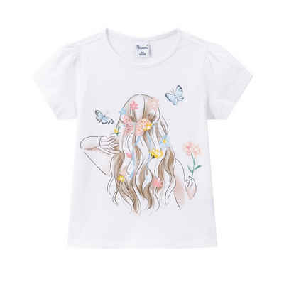 suebidou T-Shirt Sommershirt mit Artwork & 3D Schmetterling Mädchenshirt mit Puffärmeln 3D Schmetterling
