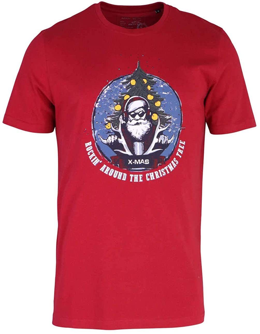 MARVELIS T-Shirt T-Shirt gedrucktes - - Rot Casual Fit Print Weihnachtsmotiv 