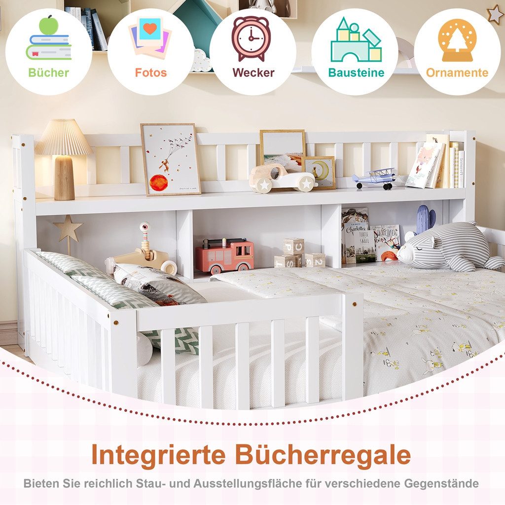 Simurq Kinderbett Bodenbett 140x200 cm, Massivholzbett mit Rausfallschutz & Lattenrost (1-tlg, Montessori Bett 140x200 mit Stauraum), Jugendbett, Bettrahmen aus – Bild 5 von 5