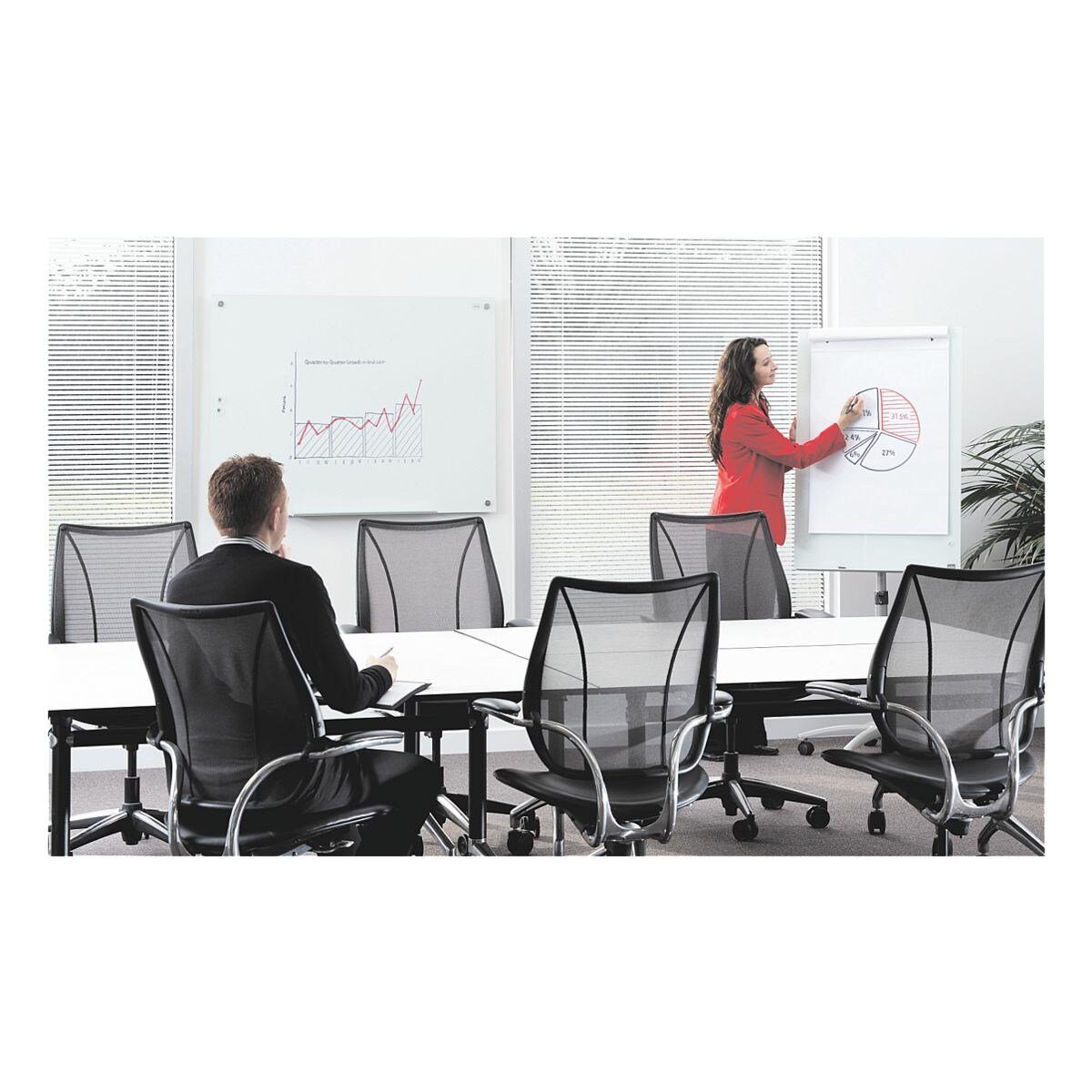 NOBO Magnettafel Diamond, Flipchart 70x100 cm, H 145-185 cm, mit Glasoberfläche, Stativ