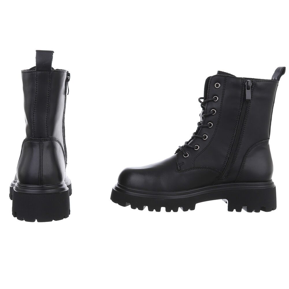 Ital-Design Robuste Lederstiefel für Damen mit Schnürung und Gummisohle Stiefelette (90169347) Blockabsatz Plateaustiefeletten in Schwarz – Bild 5 von 5