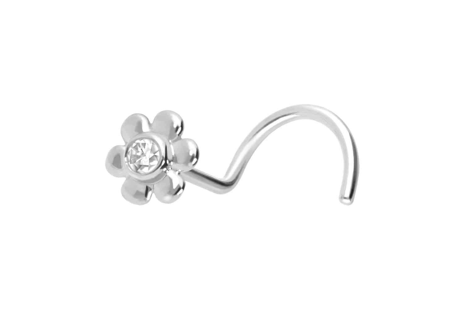 Nasenpiercing 14/18 Karat Gold Nasenstecker Spirale MOISSANIT + BLUME