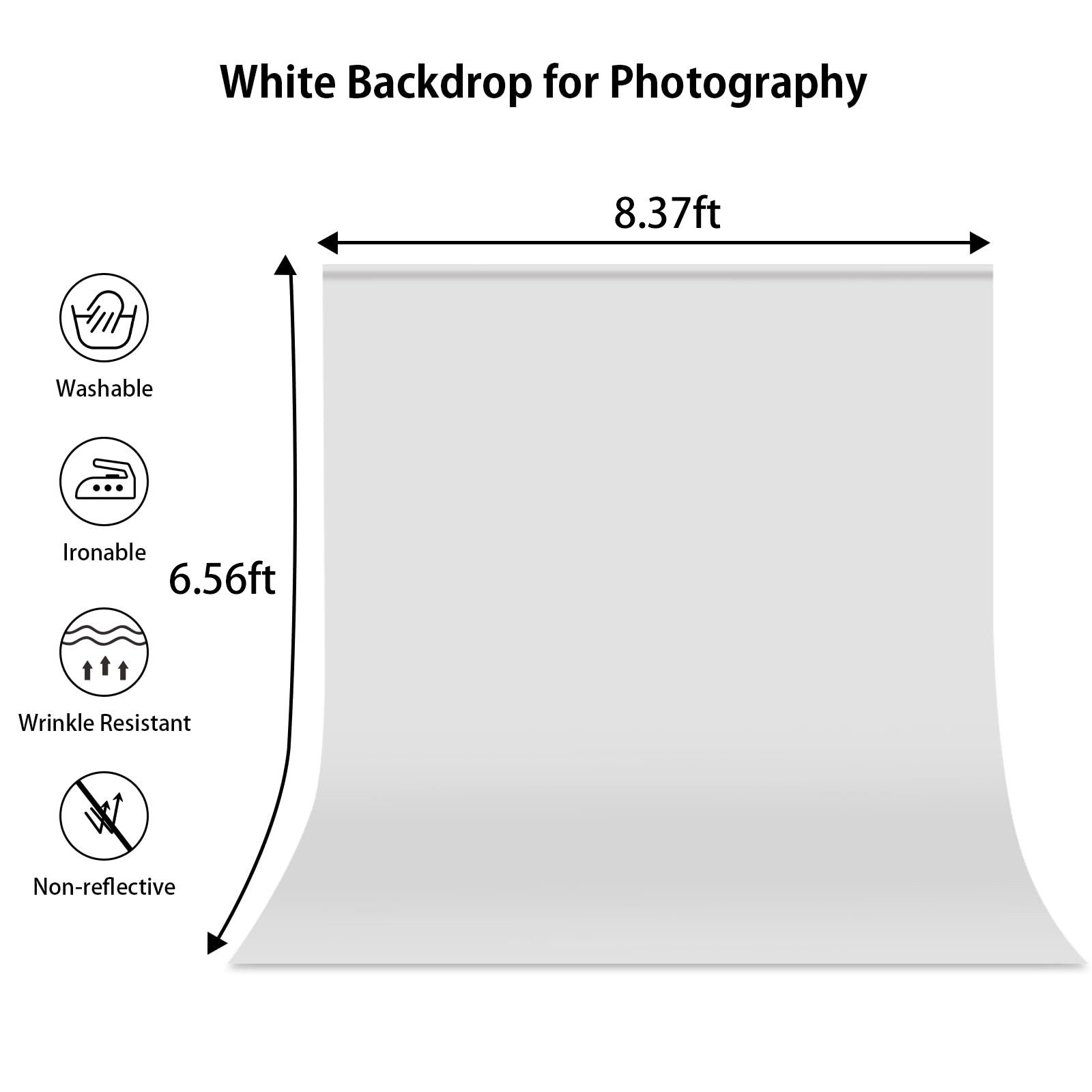 MOPUEA Hintergrundtuch 2,55x2m Faltbare weiße Tuch Fotohintergrund Fotostudio weißer Screen, Hintergrund für Produkt Porträt Video Fotografie mit 4 Nägeln