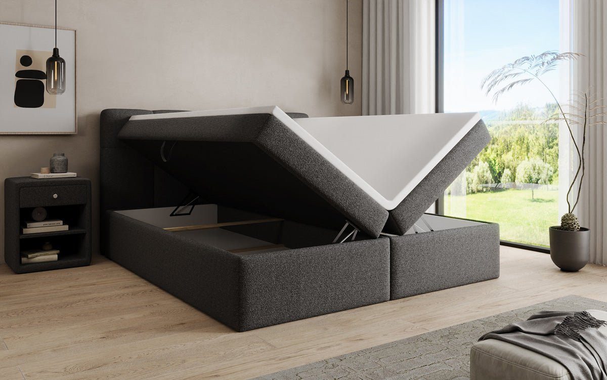 Luxusbetten24 Boxspringbett Cozy II in Teddy Bouclé, mit Stauraum, inklusive Topper – Bild 4 von 5