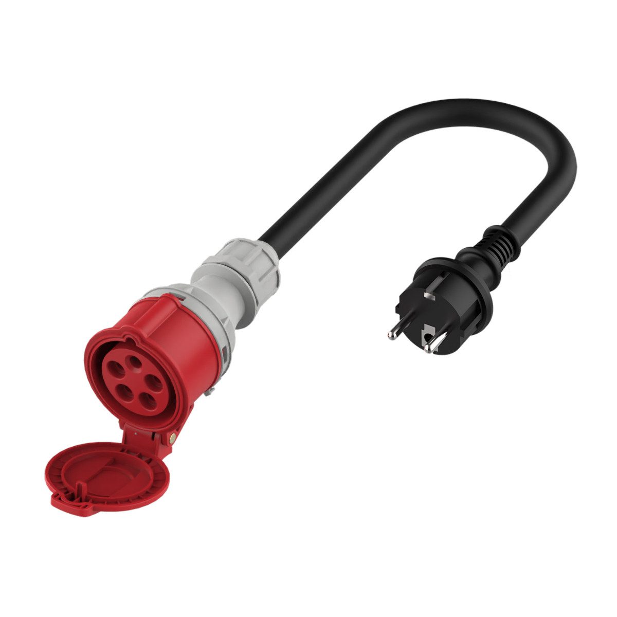 Platinet EV_A11C35S CEE-Adapterkabel Schuko 16A, 230 V, männlich zu CEE 16A rot, 3-phasig, weiblich, 20 cm, Schuko auf CEE rot Adapter, 20 cm, bis 3,6 kW einphasig