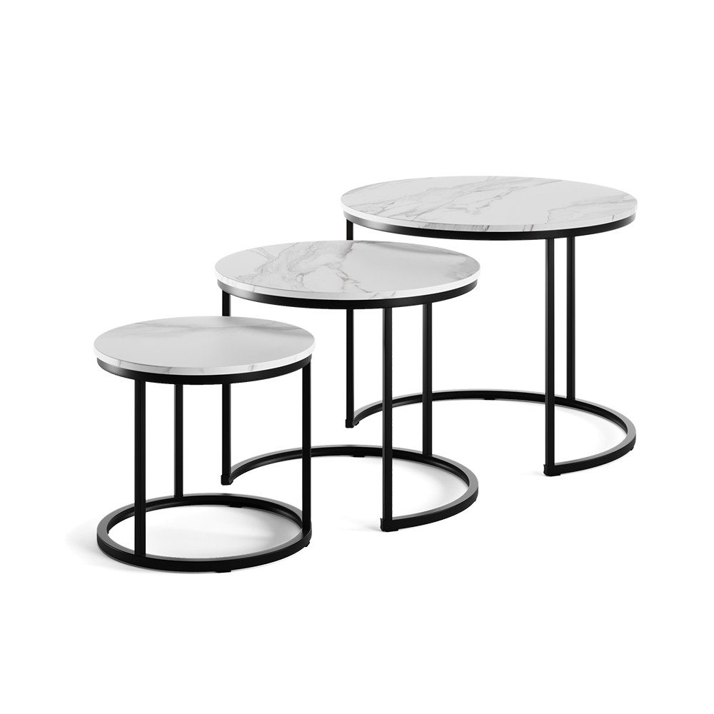 Vicco Couchtisch Montreal, Weiß/Schwarz/Schwarz, 55 x 55 cm 3 Teile (3-St)