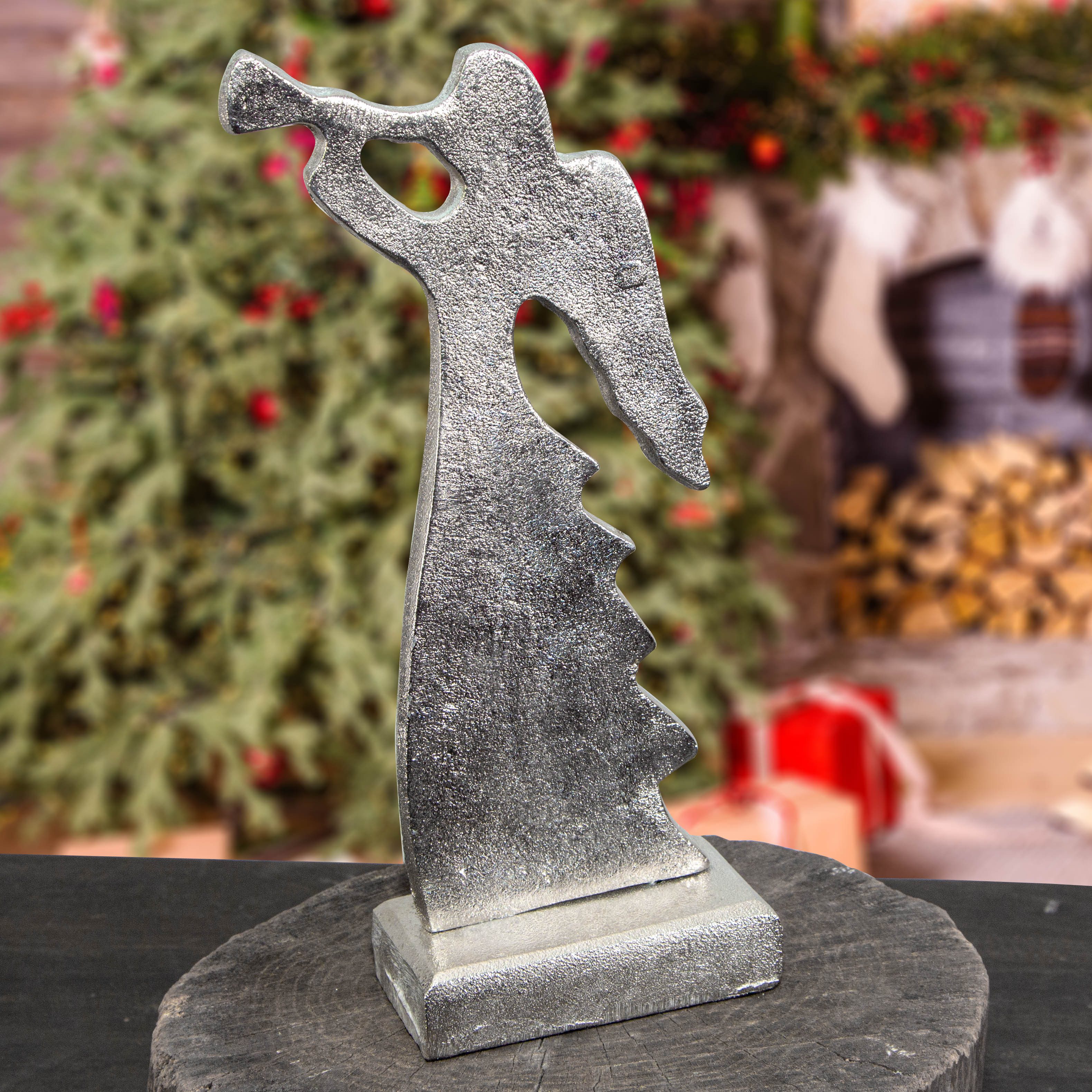 Antikas Weihnachtsfigur Skulptur, Engel, Metall, Nickel beschichtet, Weihnachtsdeko, groß