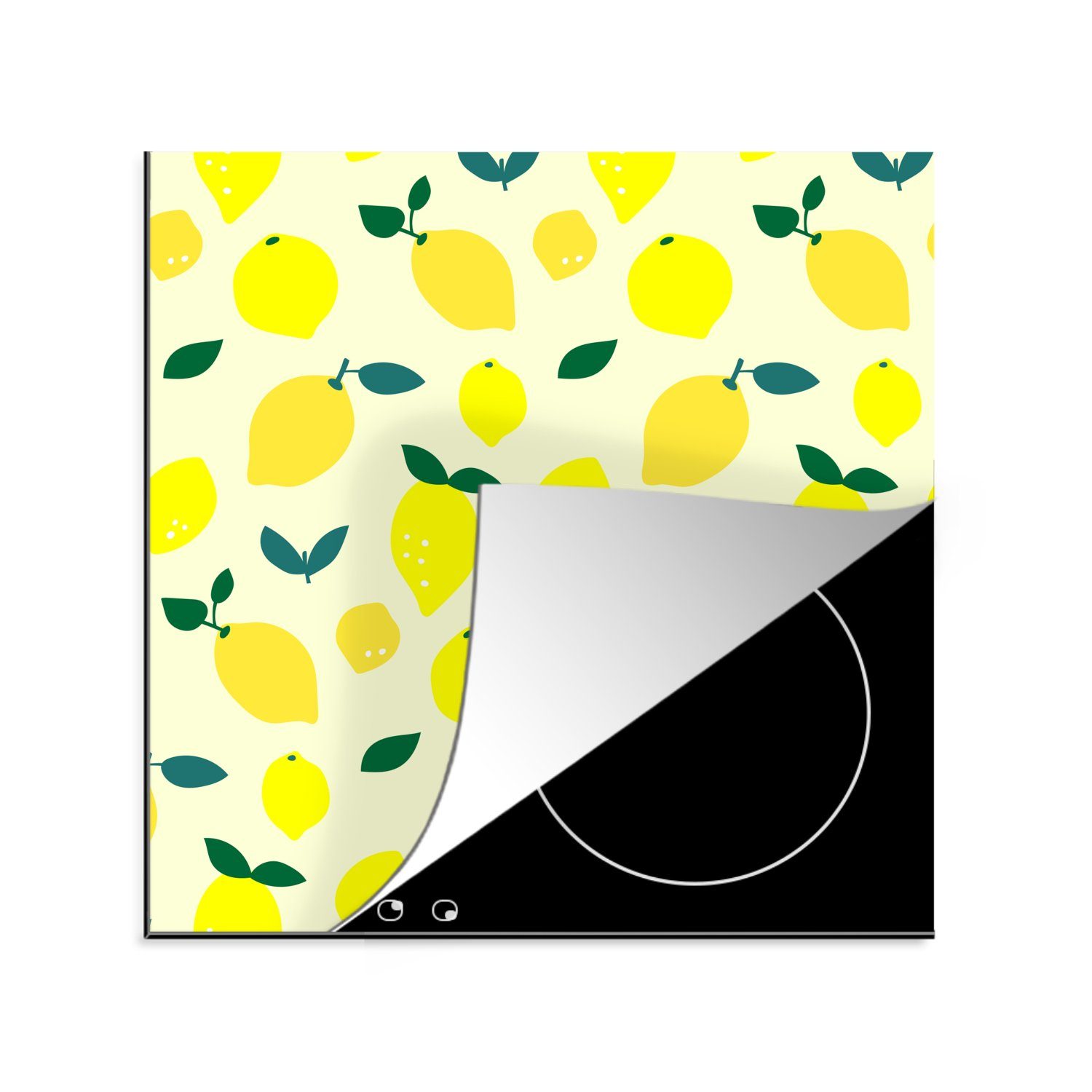 MuchoWow Herdblende-/Abdeckplatte Frühling Illustration Zitrone Muster, Vinyl, (1 tlg), 78x78 cm, Ceranfeldabdeckung, Arbeitsplatte für küche