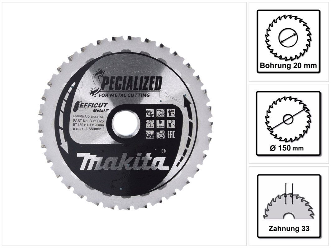 Makita Kreissägeblatt MCCS15033E SPECIALIZED EFFICUT Sägeblatt 150 x 20 x 1,1 mm (B-69325